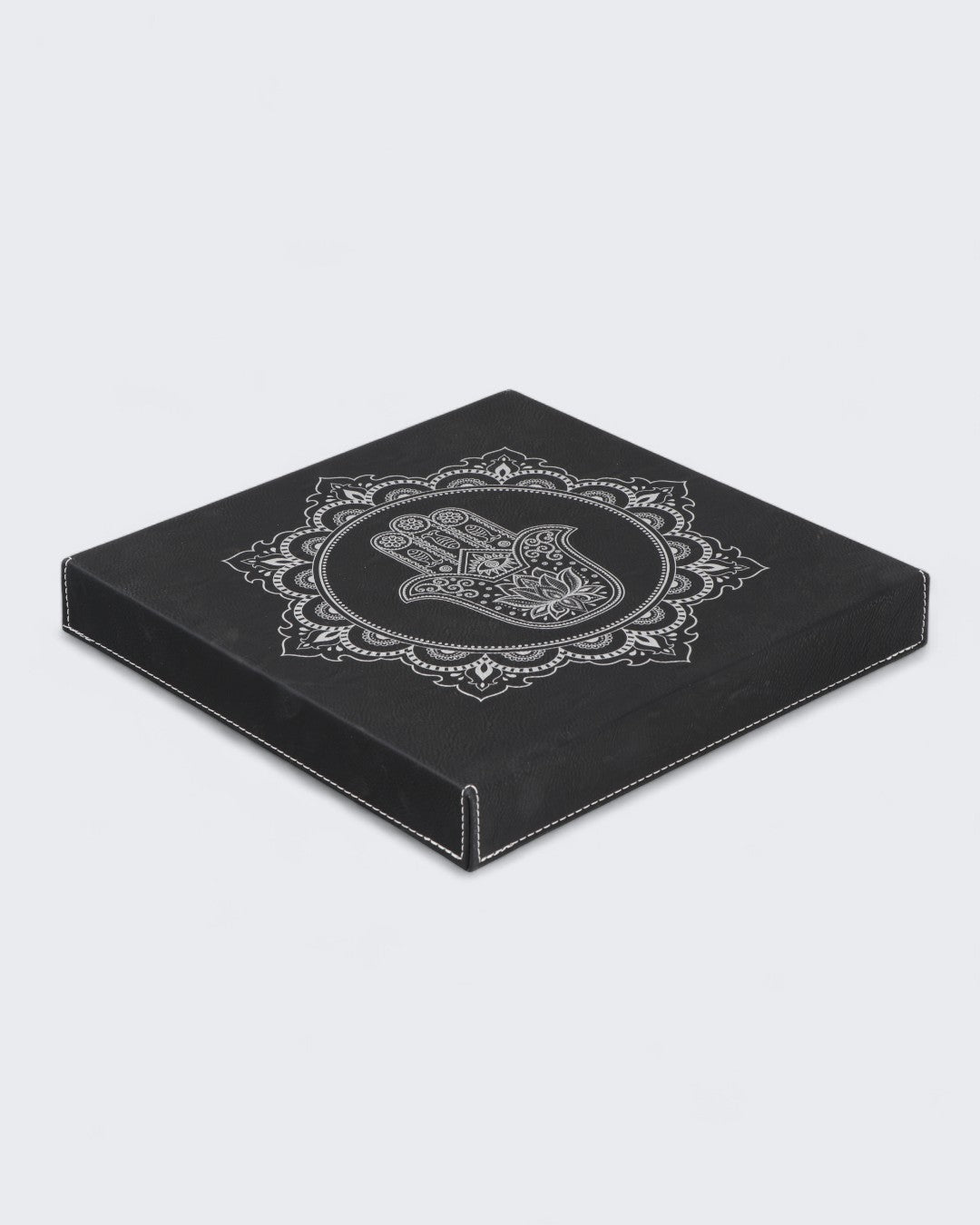 Hamsa Hand Mandala Wall Art – Black & Silver Embossed Leatherette Hanging (10x10)、mySite、topwebapps