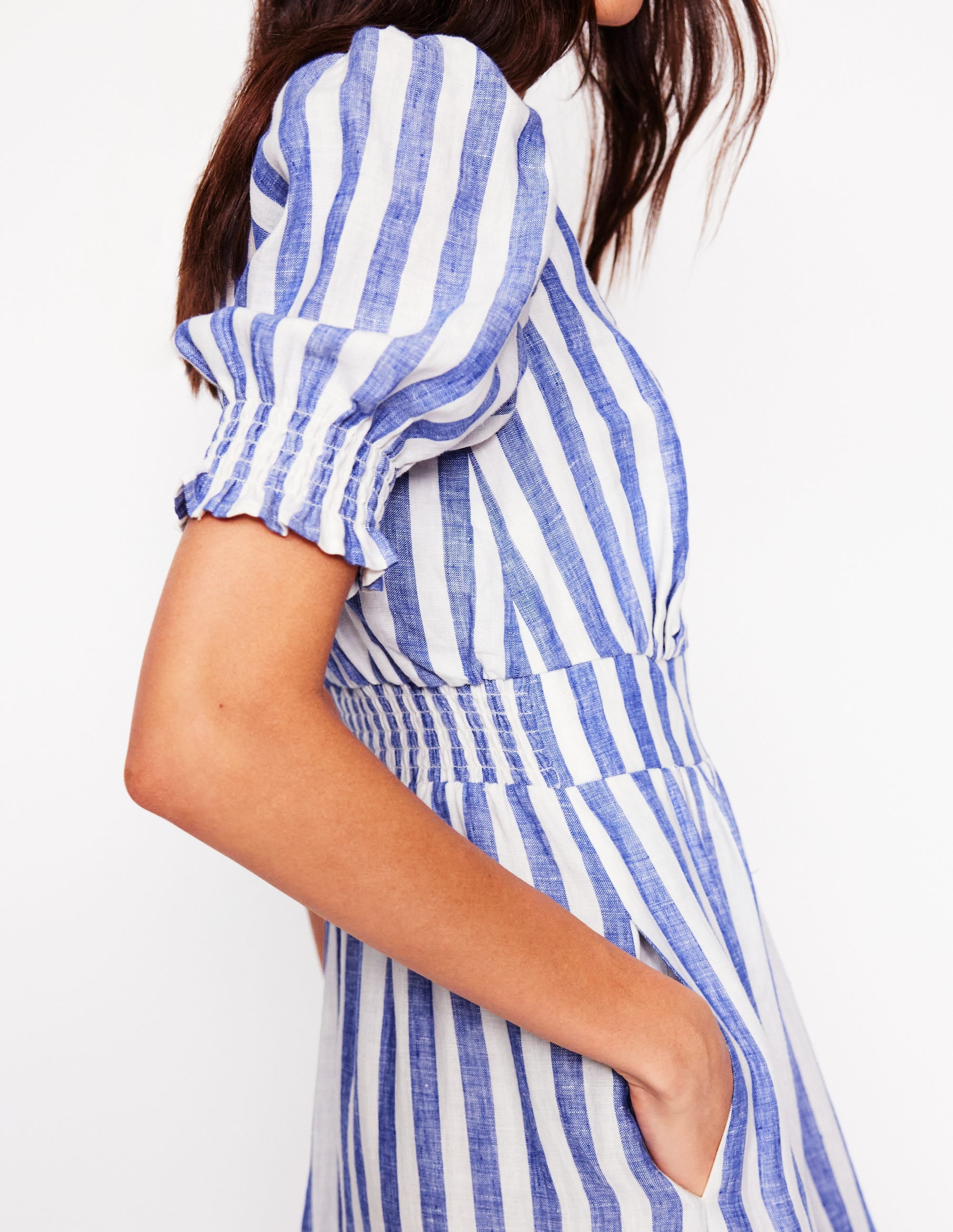  Anna Linen Tiered Midi Dress-Bright Blue Stripe、mySite、ashleygrahame