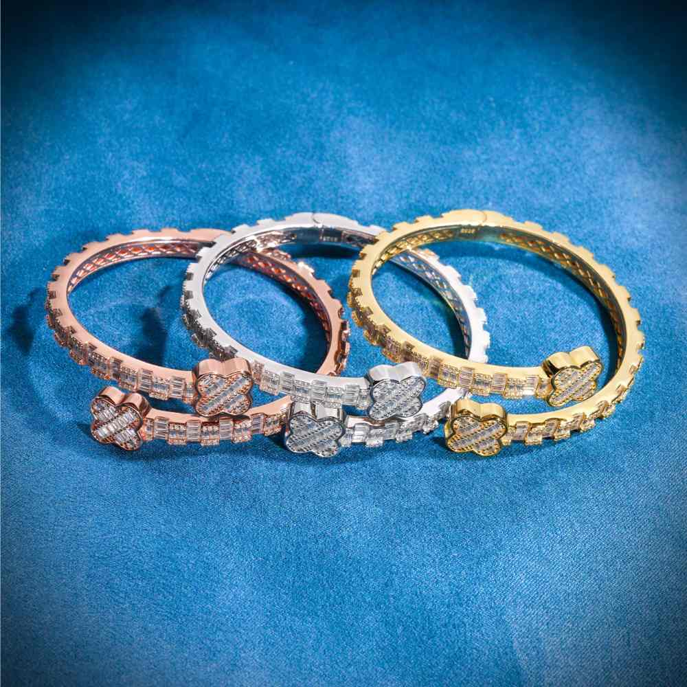 Floral Baguette Moissanite Bangle Bracelet 14K Gold、mySite、hinf8tx79