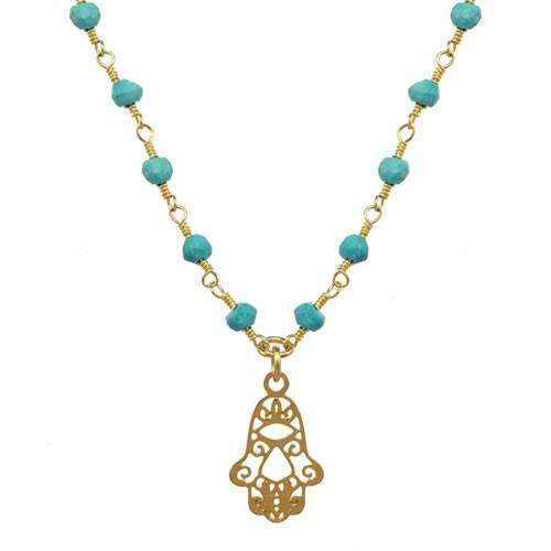 Michal Golan Turquoise Filigree Hamsa Necklace、mySite、topwebapps