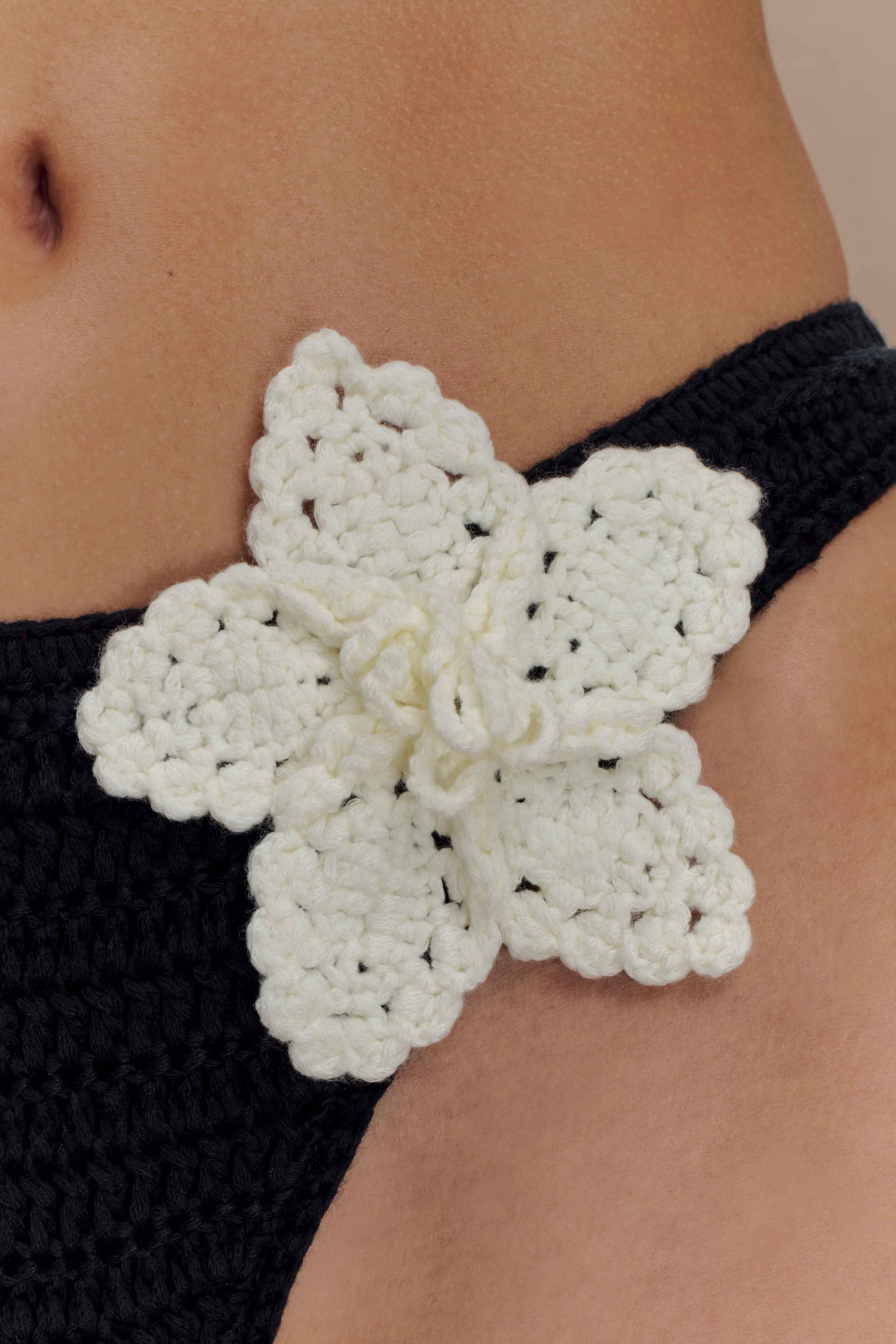 Skye Floral Crochet Tie Up Bikini Bottom - Black And White、mySite、solidvoid