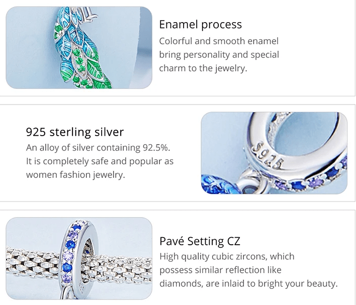 Peacock Colorful Charm Pendant Pandora Style Bracelet、mySite、g9winljtr