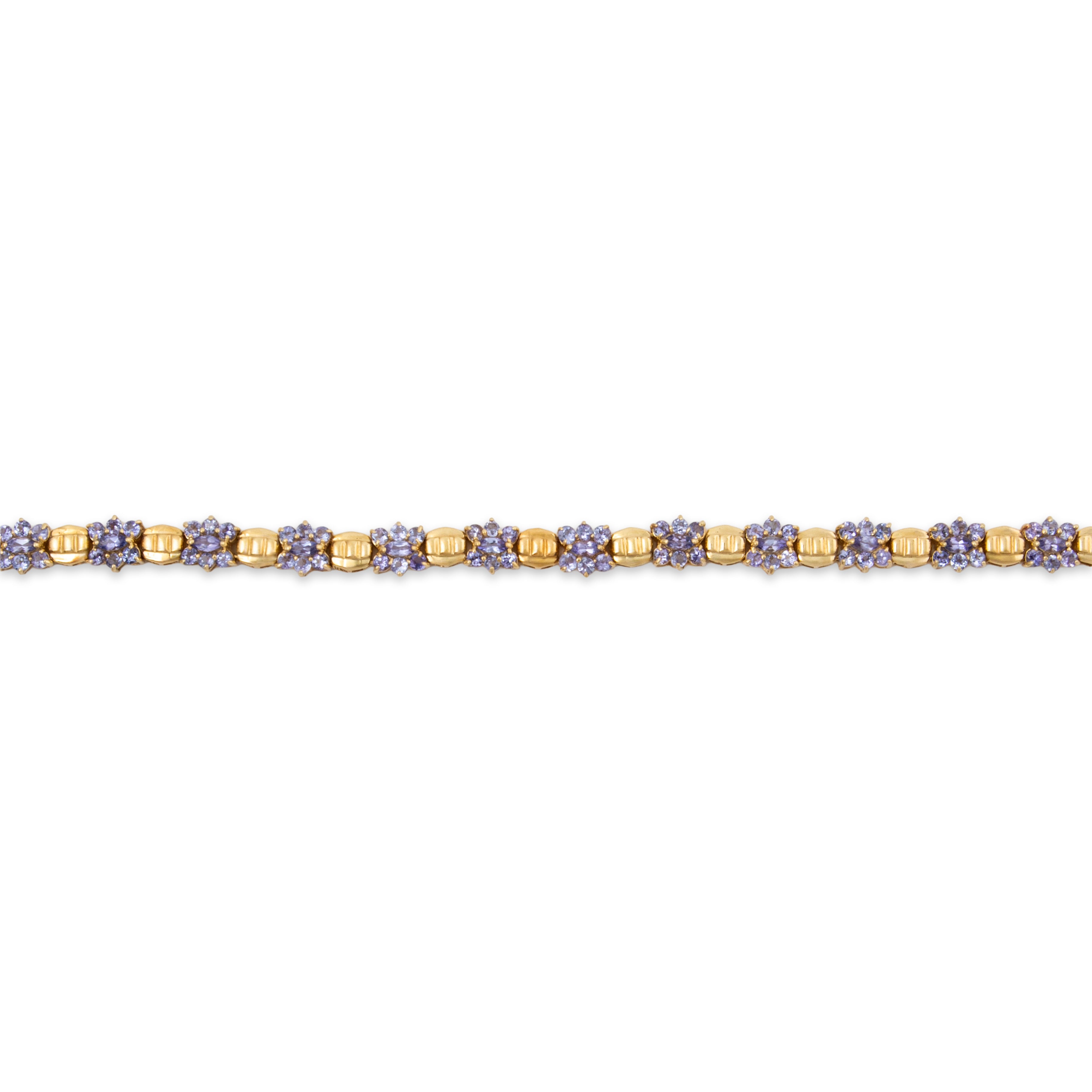 Vintage 14k Yellow Gold 4.3cttw Tanzanite Floral Station Bracelet 7.25、mySite、hinf8tx79