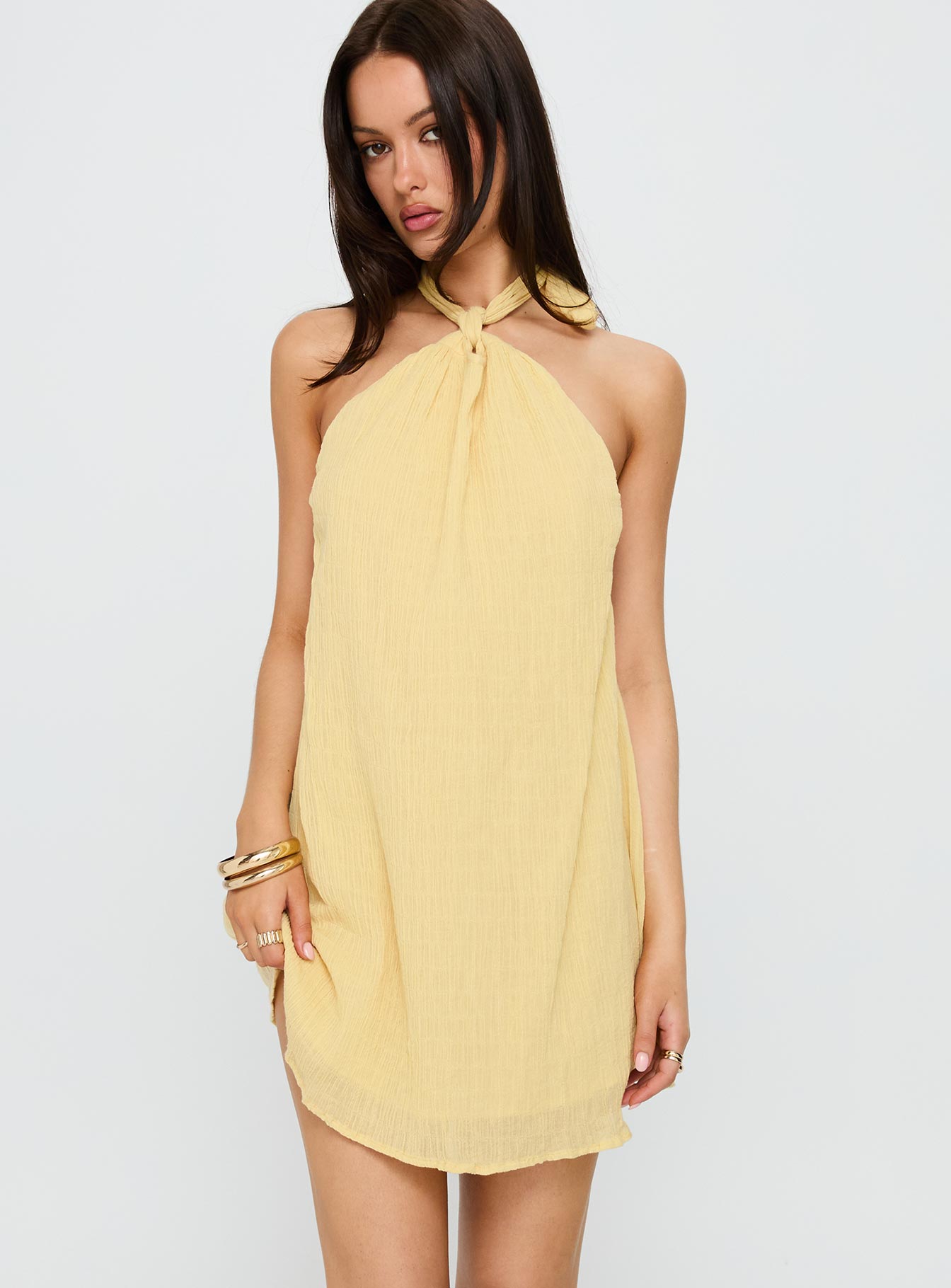 Kaiko Halter Mini Dress Yellow、mySite、solidvoid