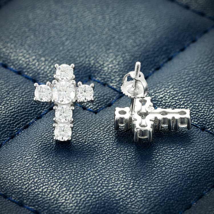 10MM Moissanite Cross Earrings 14K Gold、mySite、hinf8tx79