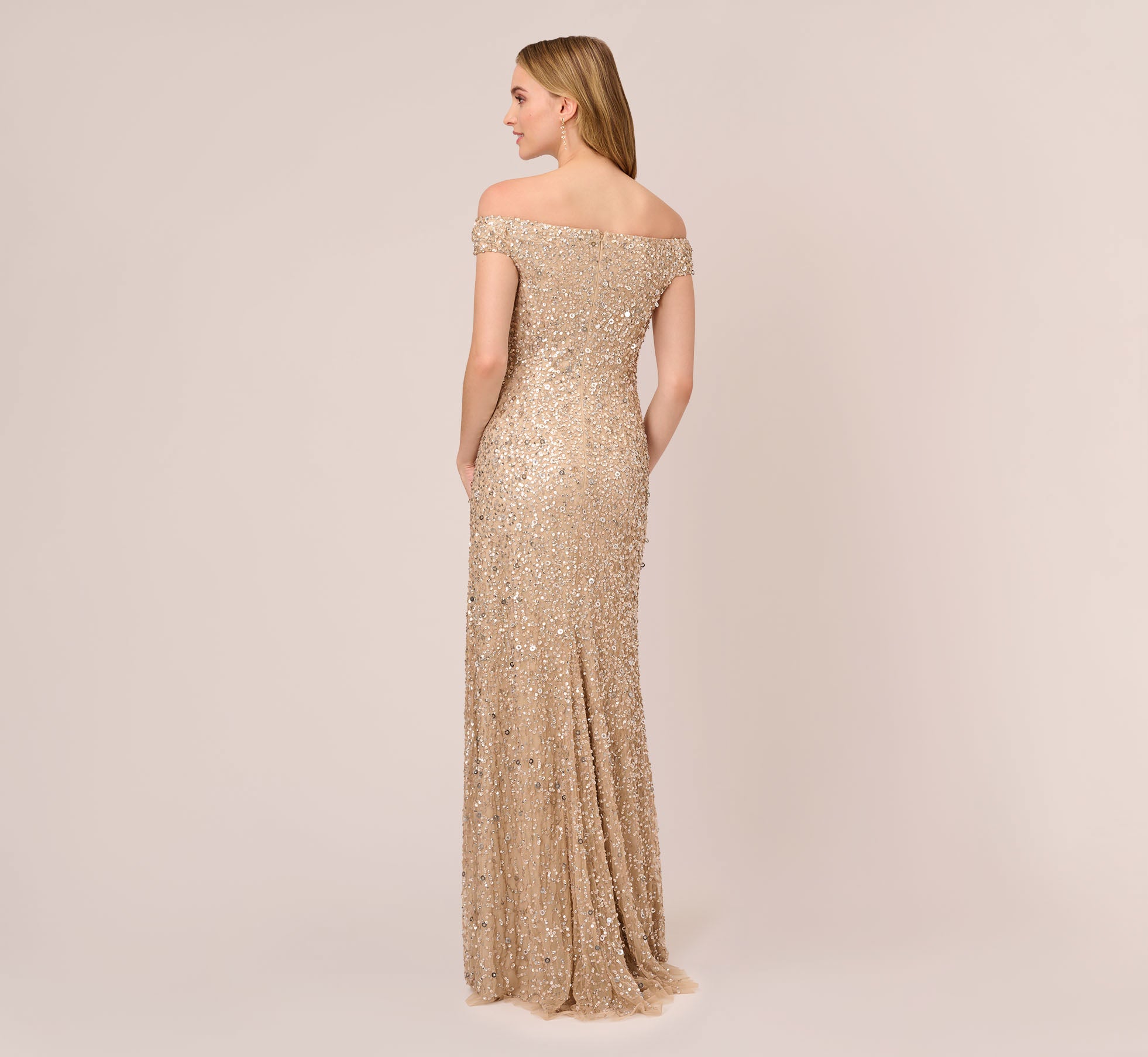 Off The Shoulder Sequin Beaded Gown In Champagne、mySite、solidvoid