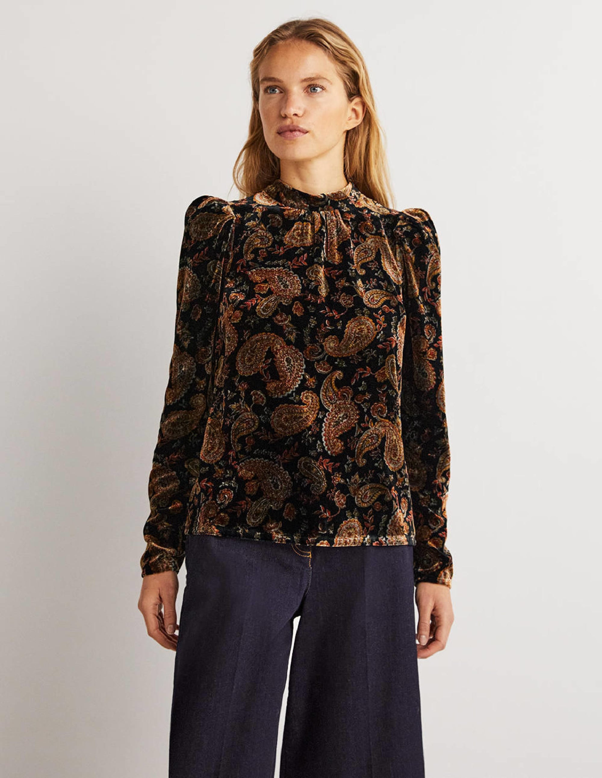  Black Paisley Mutton Sleeve Velvet Top-Black, Paisley Passion、mySite、ashleygrahame