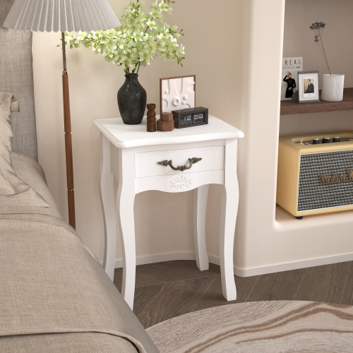 White Bathroom Floor-standing Storage Table with a Drawer、、casual