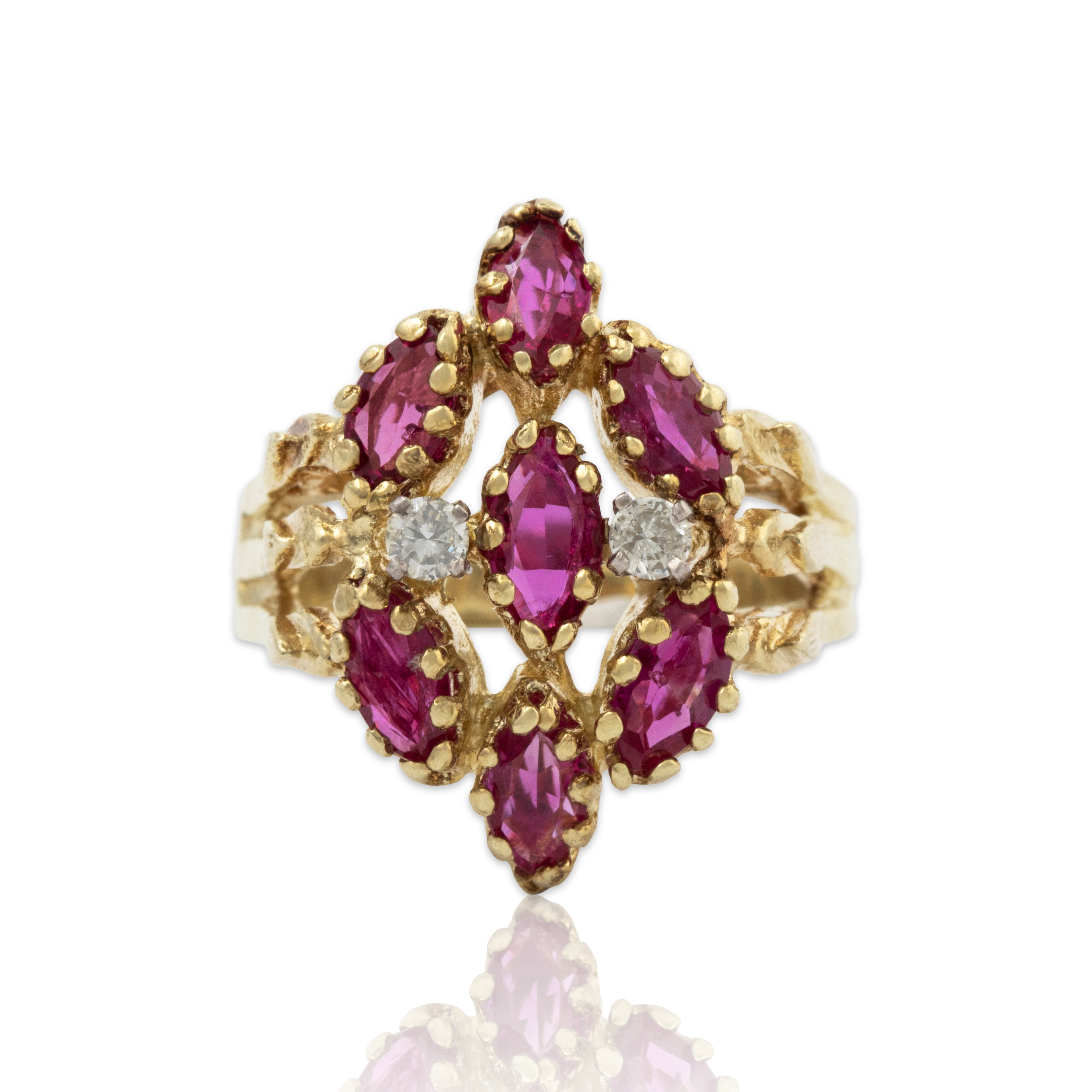 Vintage 14k Yellow Gold 1.3cttw Ruby Diamond Cocktail Ring 6.25、mySite、hinf8tx79