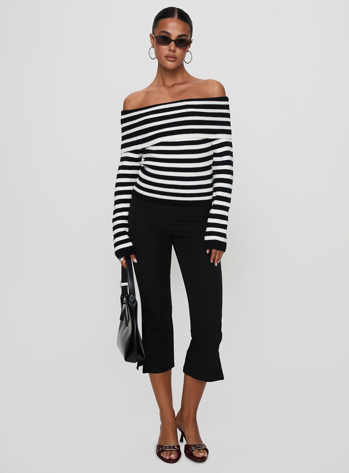 Danyel Off The Shoulder Sweater Black / White Stripe、mySite、solidvoid