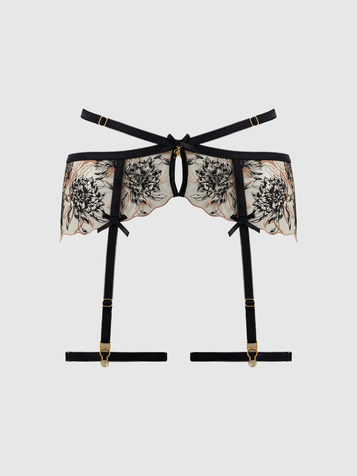 Delfina Embroidered Garter Belt With Thigh Garters、mySite、bengalsvssteelers