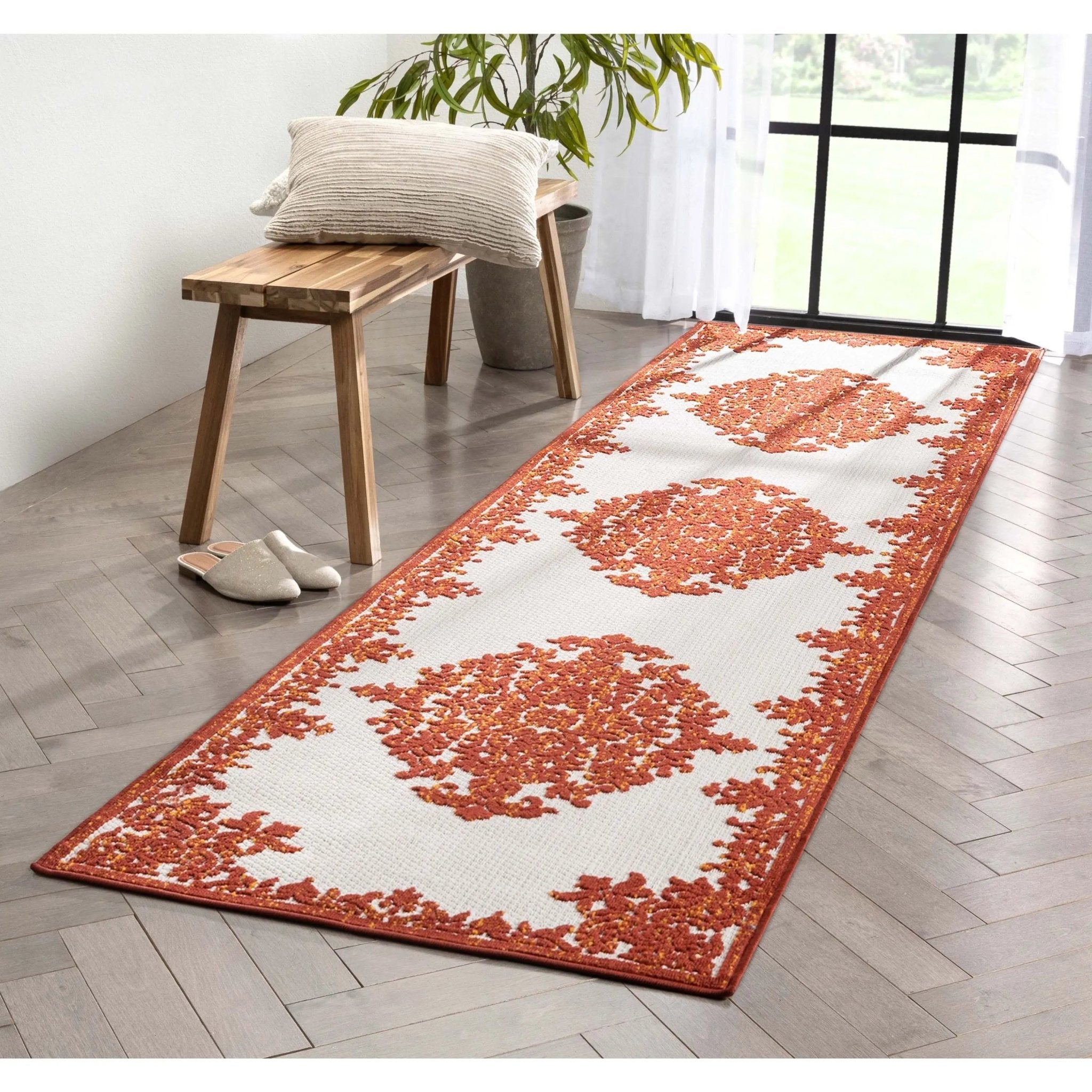 Arid Modern Medallion Persian Indoor/Outdoor Terracotta High-Low Rug、mySite、gigharbornorthrealestate