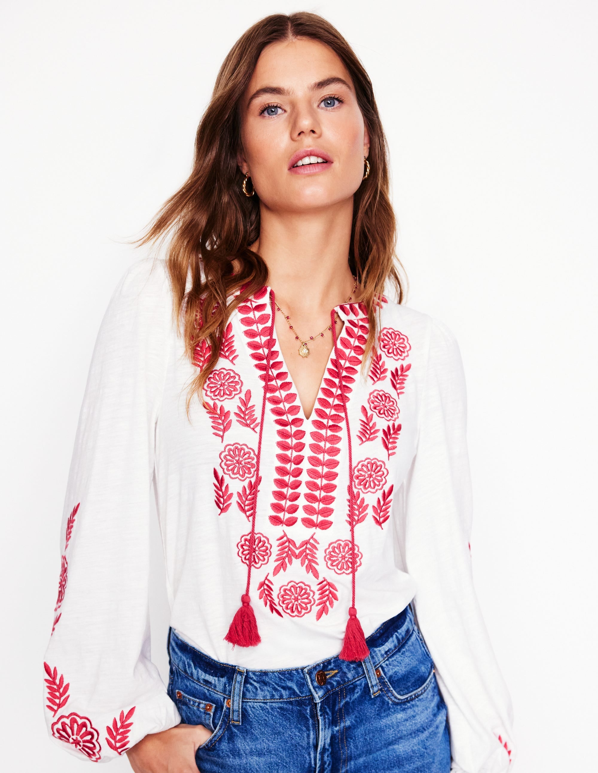  Nia Embroidered Top-White, Berry Red、mySite、ashleygrahame