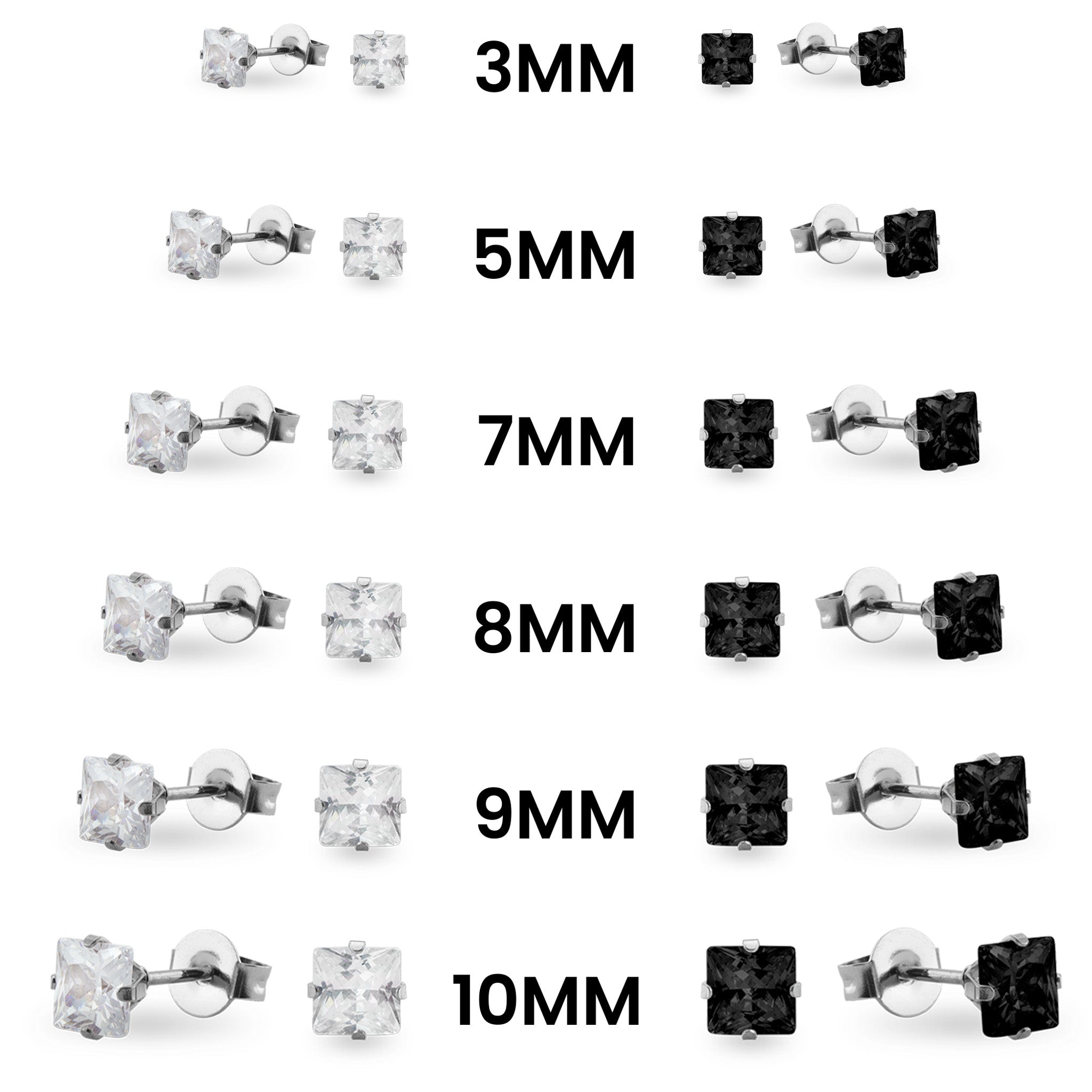 Stainless Steel Clear/Black Square CZ Stud Earrings / ERJ3160、mySite、dreamappss