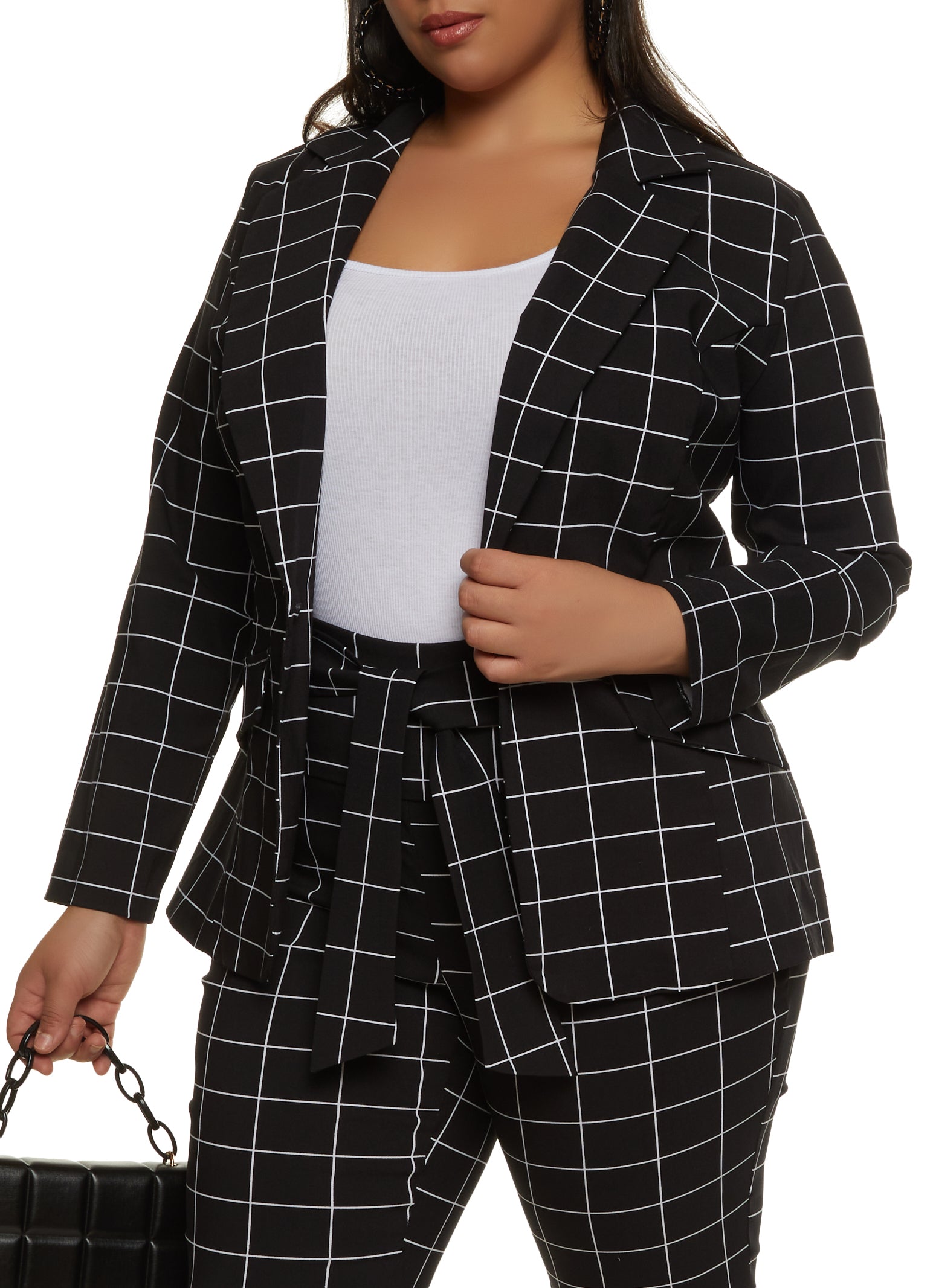 Plus Size Windowpane Print Blazer、mySite、camillekostekn
