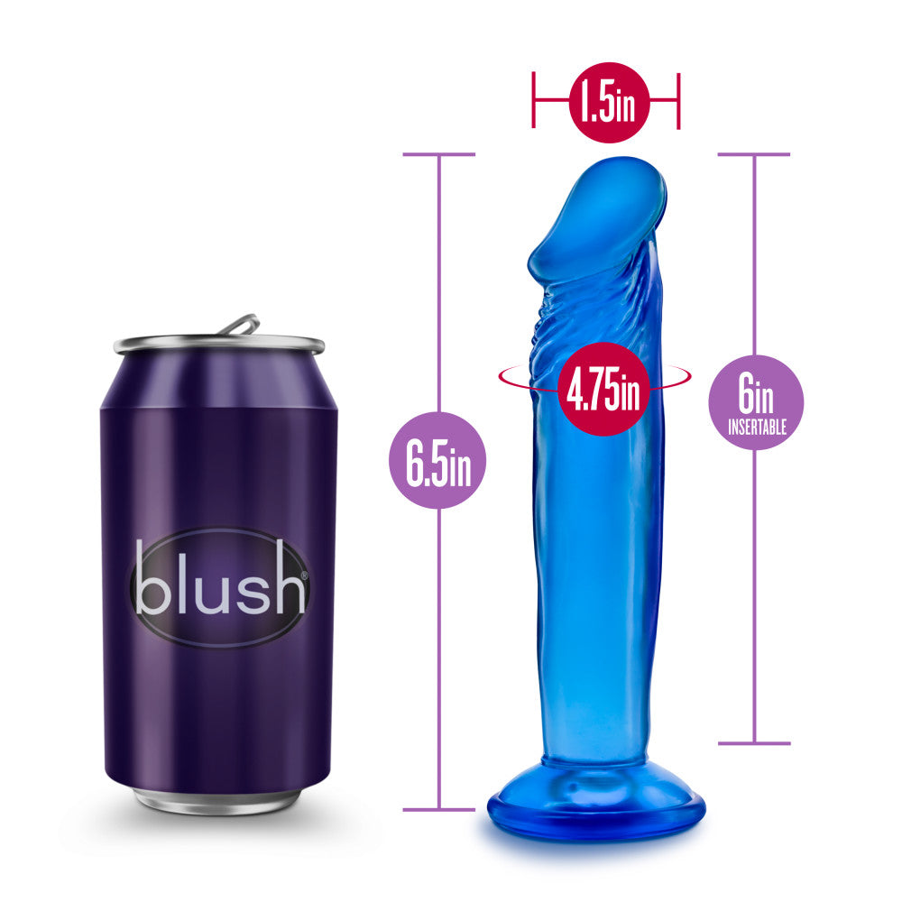 B Yours By Blush® | Sweet N' Small 6.5 Realistic Blue 6.5-Inch Long Dildo With Suction Cup Base、mySite、bottomscart