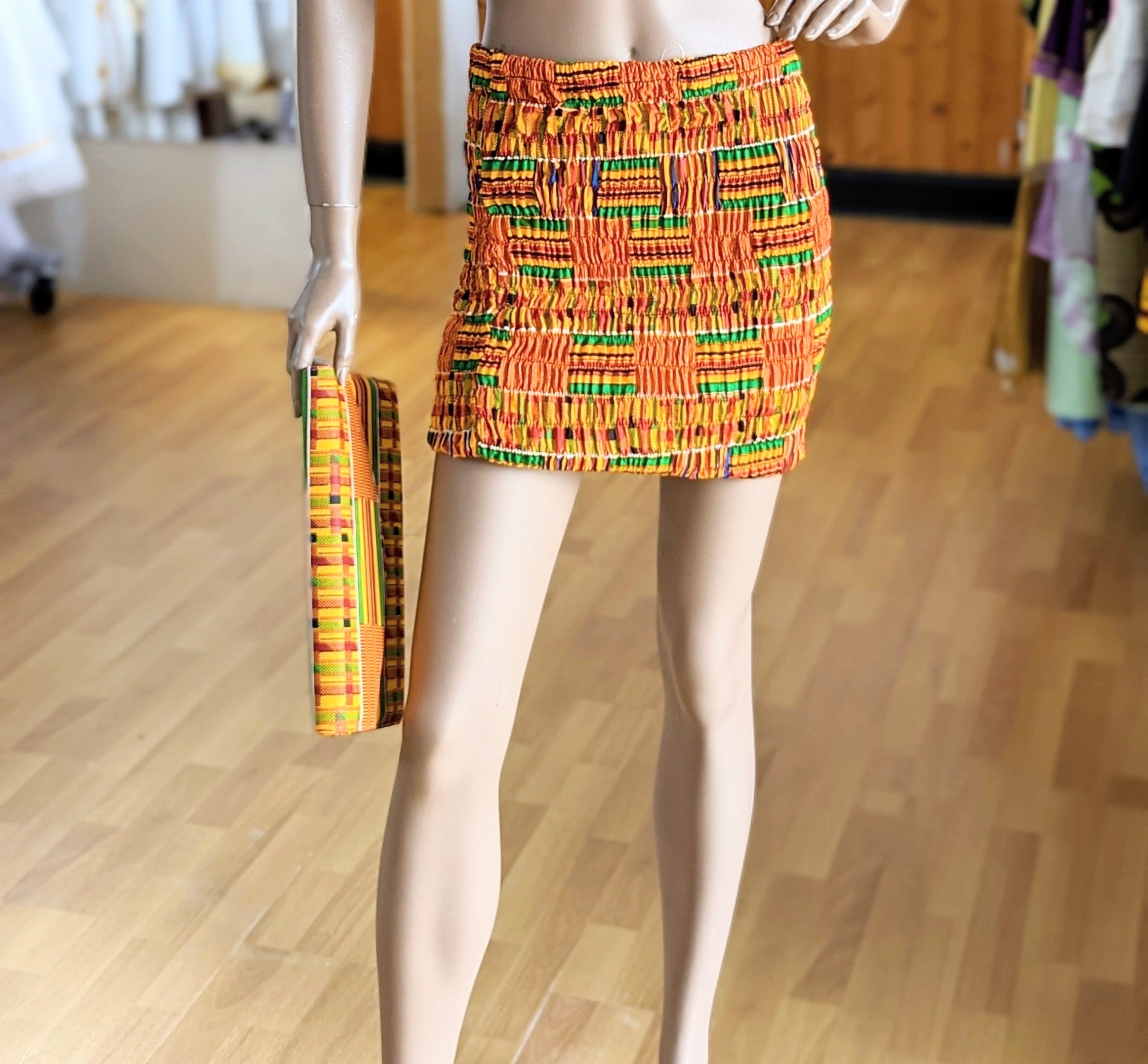 Agyemang Smocked Kente African Print fitted pencil skirt-DP3227SPS、mySite、solidvoid