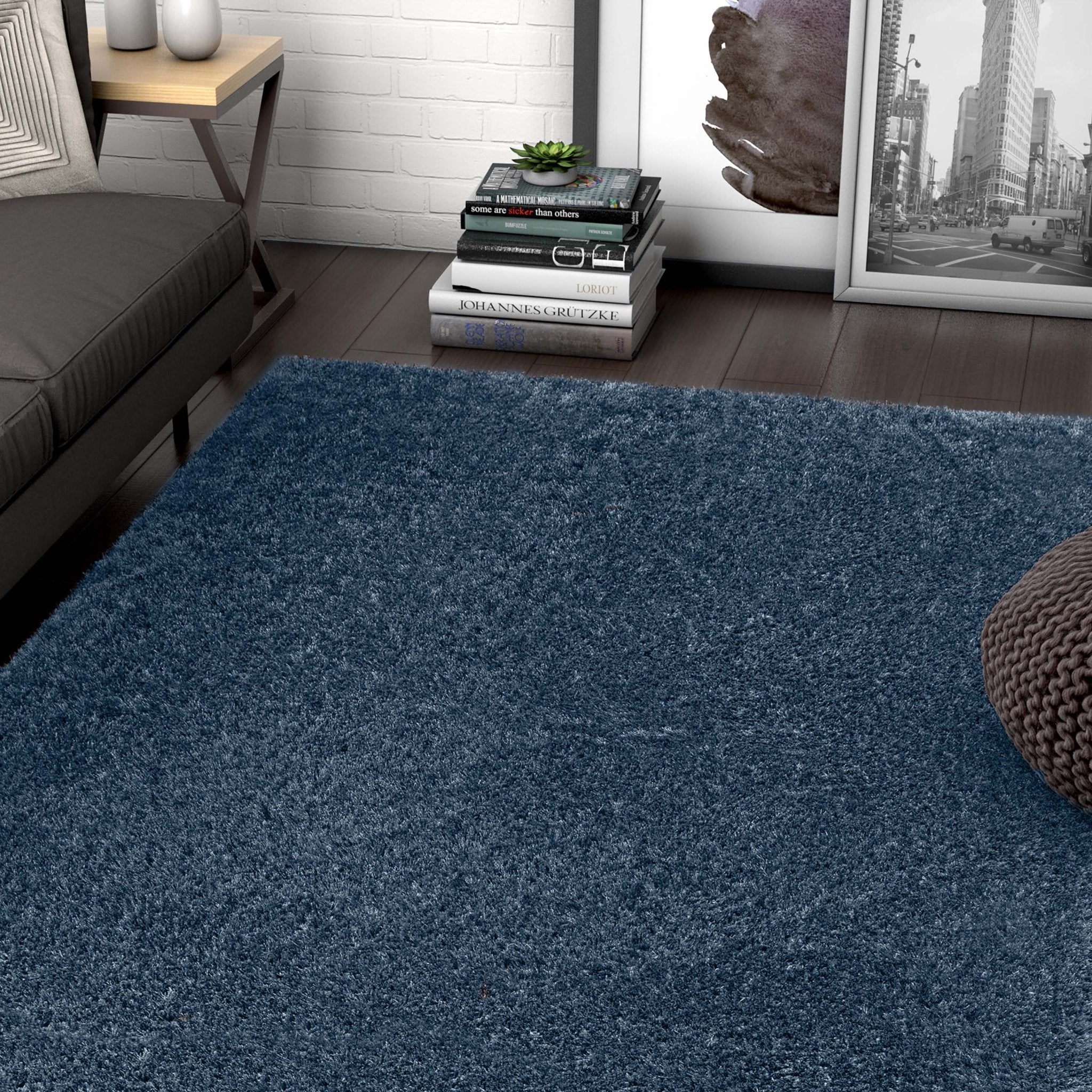 Feather Collection Liza Dark Blue Shag Rug – Sparkly, Plush, Minimalist Glam、mySite、gigharbornorthrealestate
