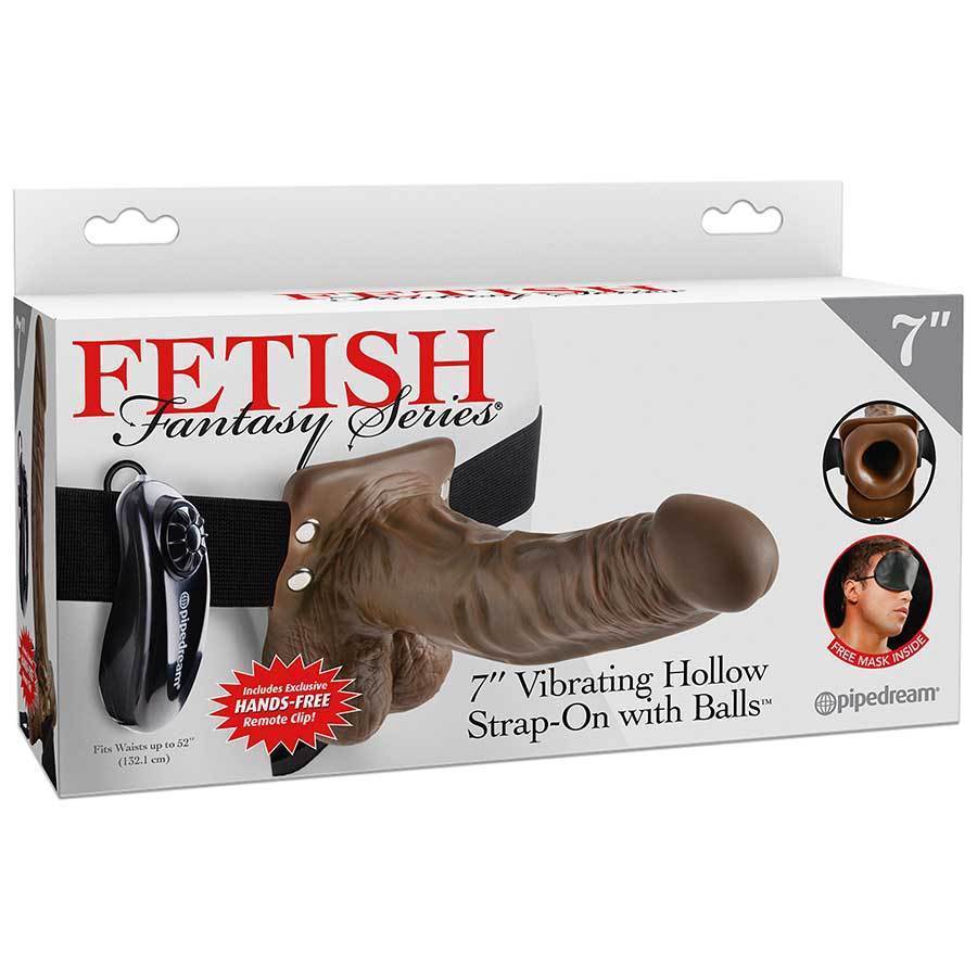 Vibrating 7 Inch Brown Hollow Strap-On Penis Extension with Balls、mySite、bottomscart