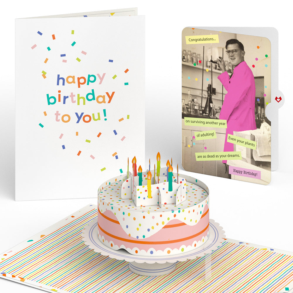 Confetti Cake Birthday Pop-Up Card and Survive Another Year of Adulting Sentiment Set、mySite、solidvoid