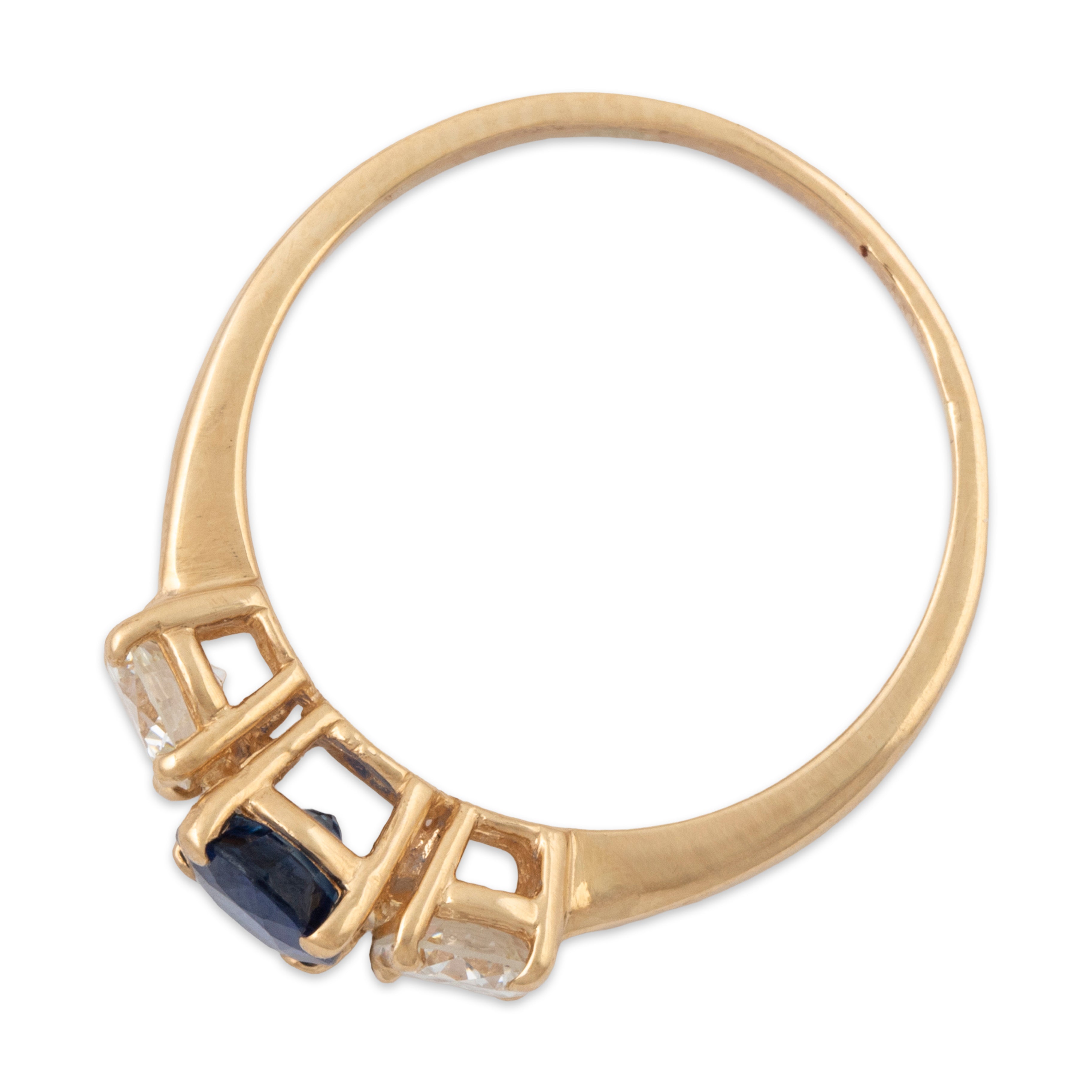 Vintage 14k Yellow Gold Blue Sapphire .56cttw Diamond 3 Stone Ring 6.25、mySite、hinf8tx79