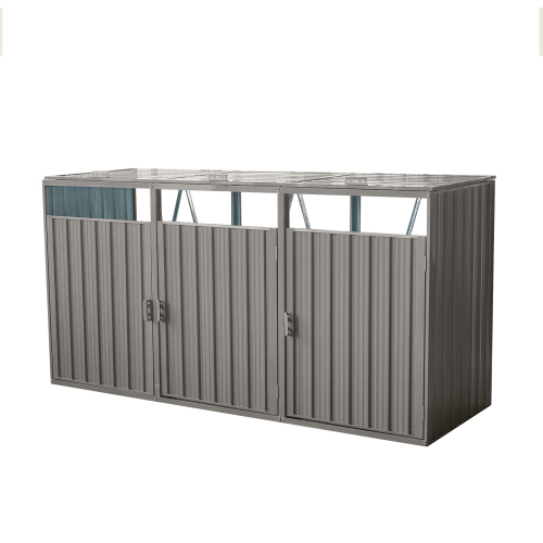 Garbage Bin Shed Stores 3 Trash Cans Metal Outdoor Bin Shed for Garbage Storage,Stainless Galvanized Steel, Bin Shed for Garden Yard Lawn,Grey、、eastwooduniform