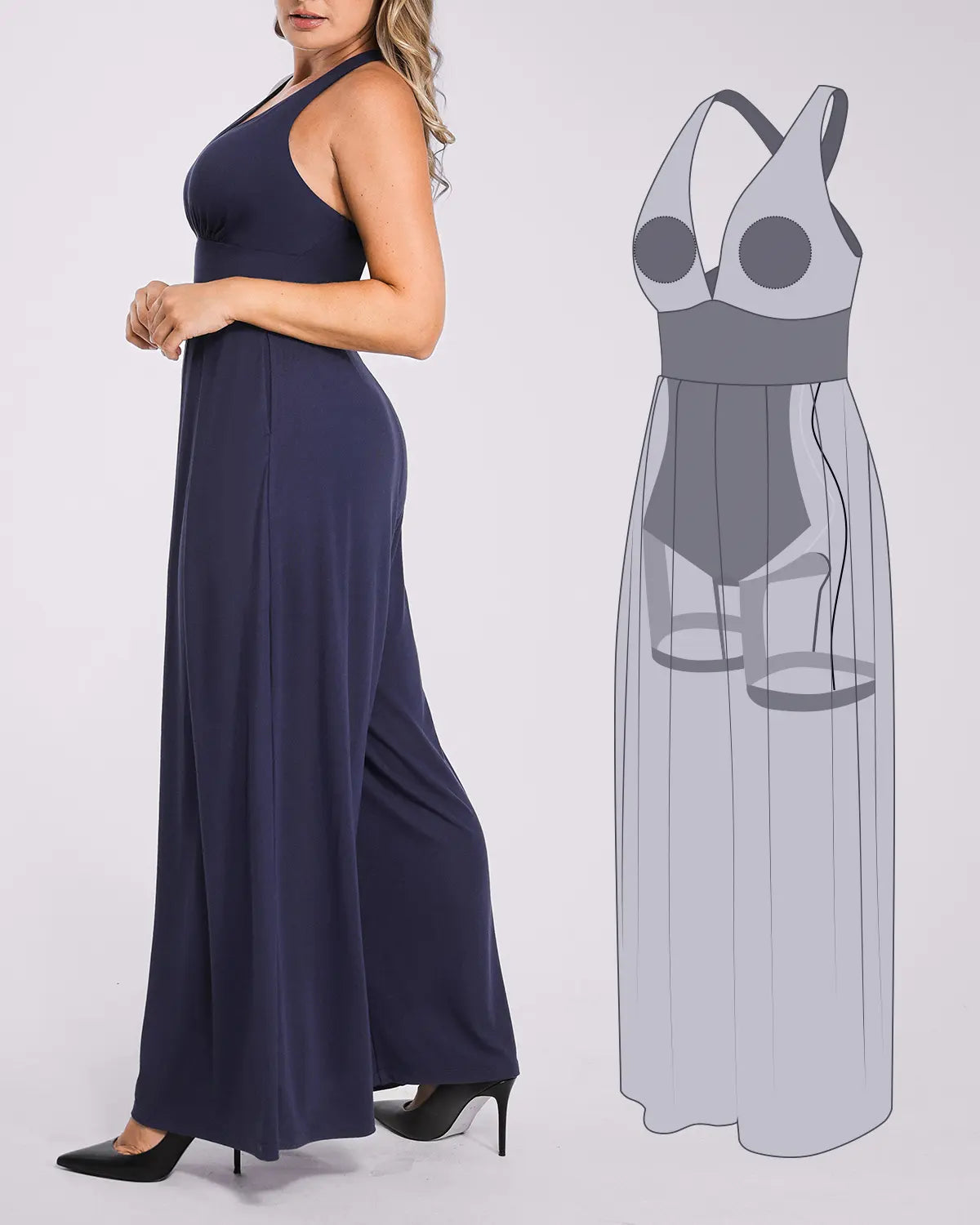 Deep V Built-In Shaping Jumpsuit、mySite、bengalsvssteelers