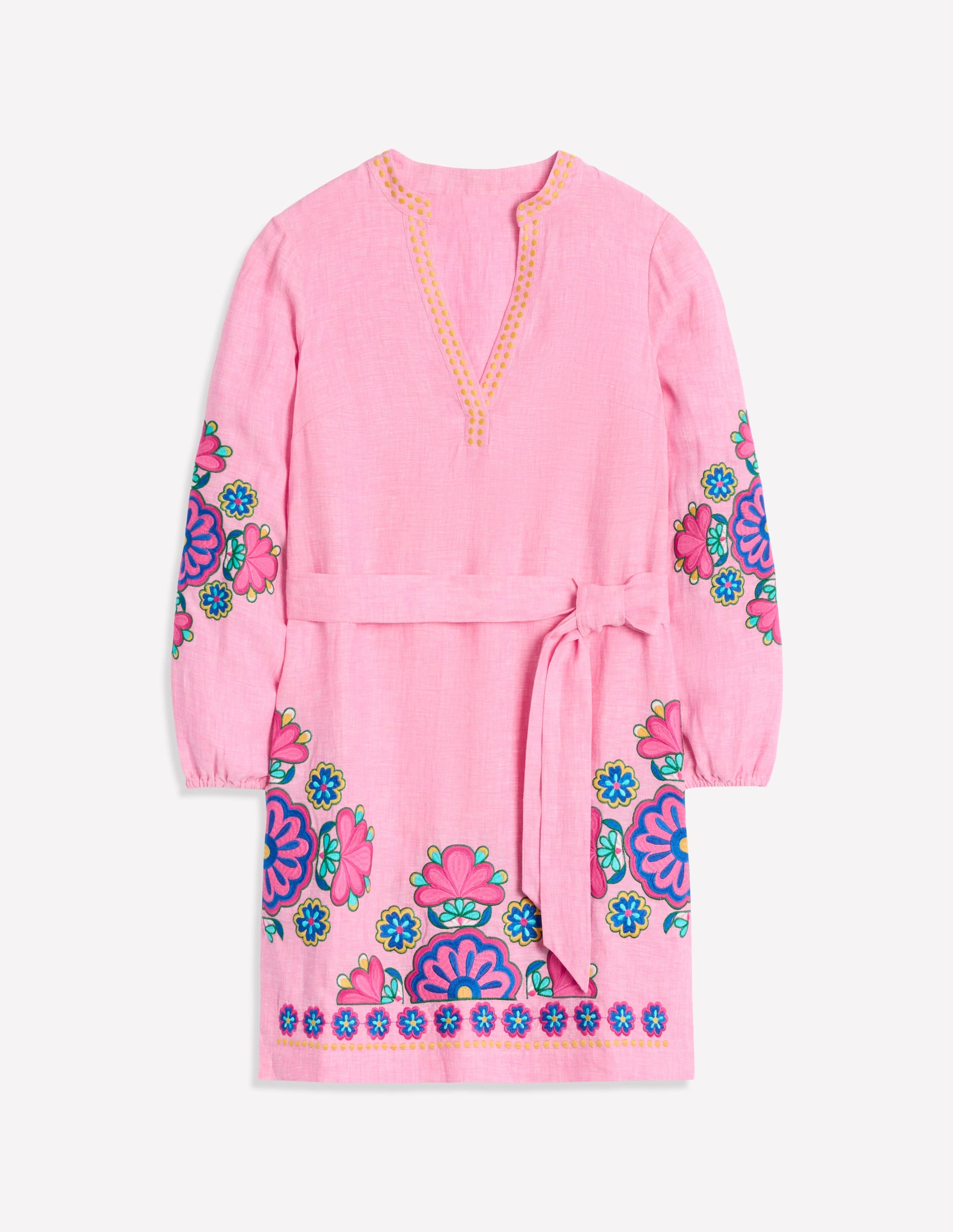  Cleo Tie Waist Linen Dress-Pink Chambray Embroidery、mySite、ashleygrahame