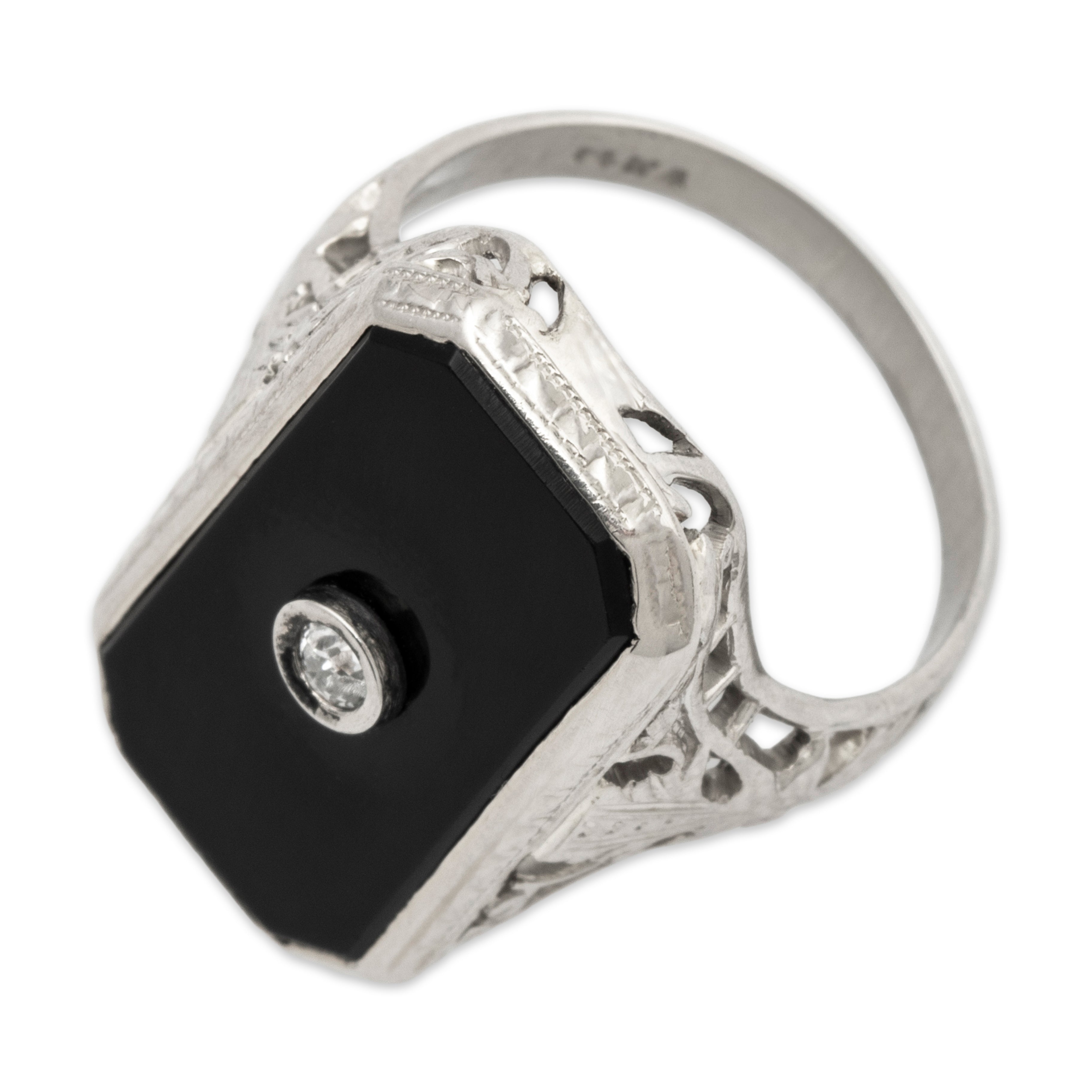 Antique Art Deco 14k White Gold 2.98ct Onyx Diamond Ring 4.25、mySite、hinf8tx79