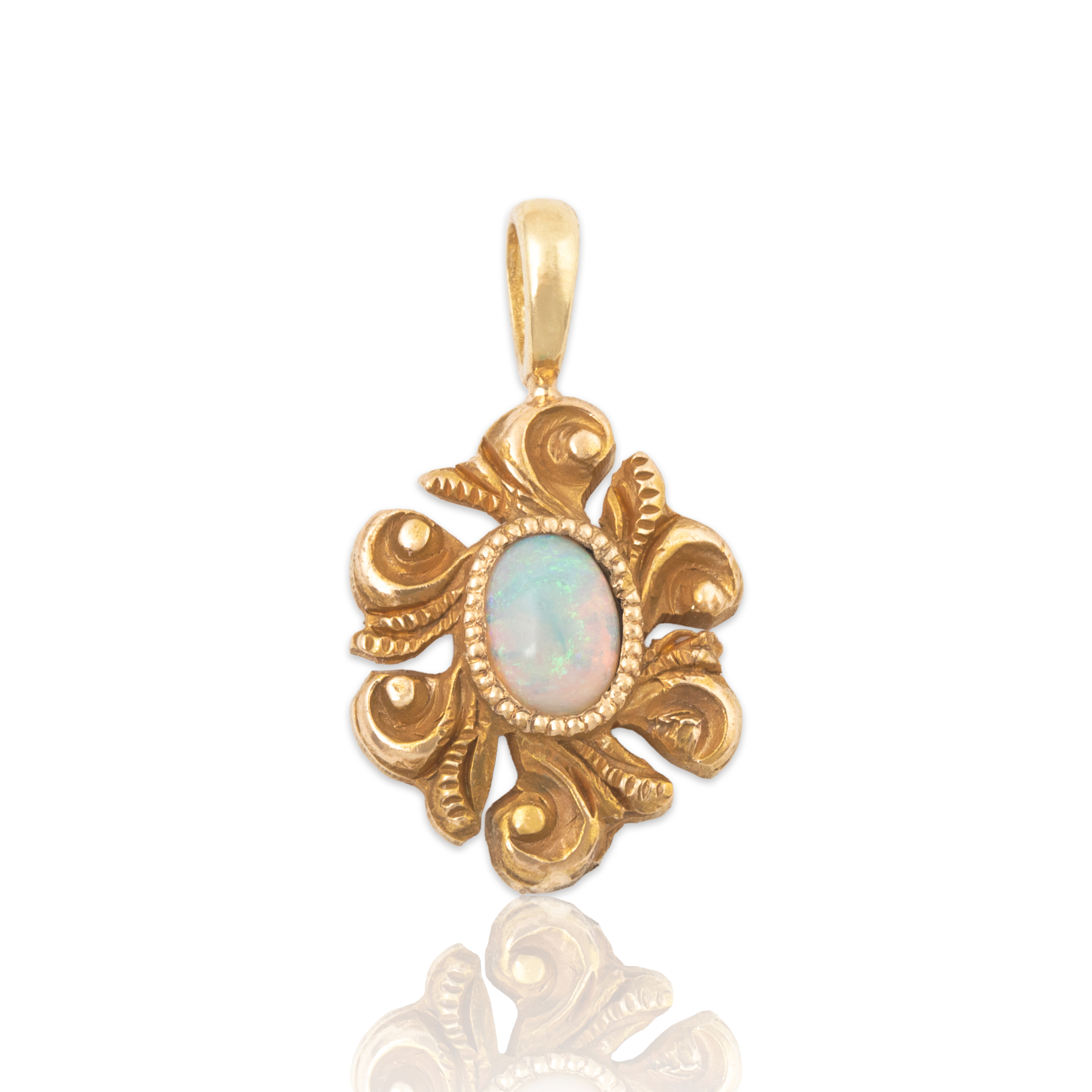 Vintage 14k Yellow Gold Opal Flourish Pendant、mySite、hinf8tx79