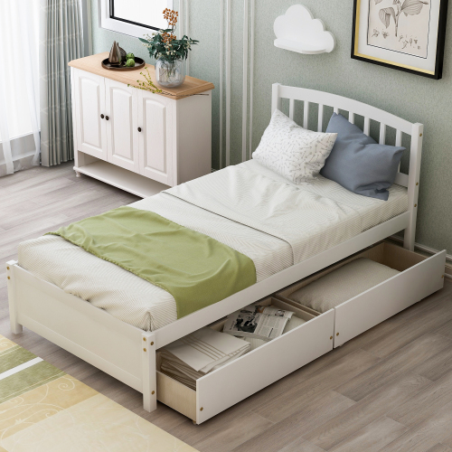 Twin Platform Storage Bed Wood Bed Frame with Two Drawers and Headboard, Espresso(Previous SKU: SF000062PAA)、、casual