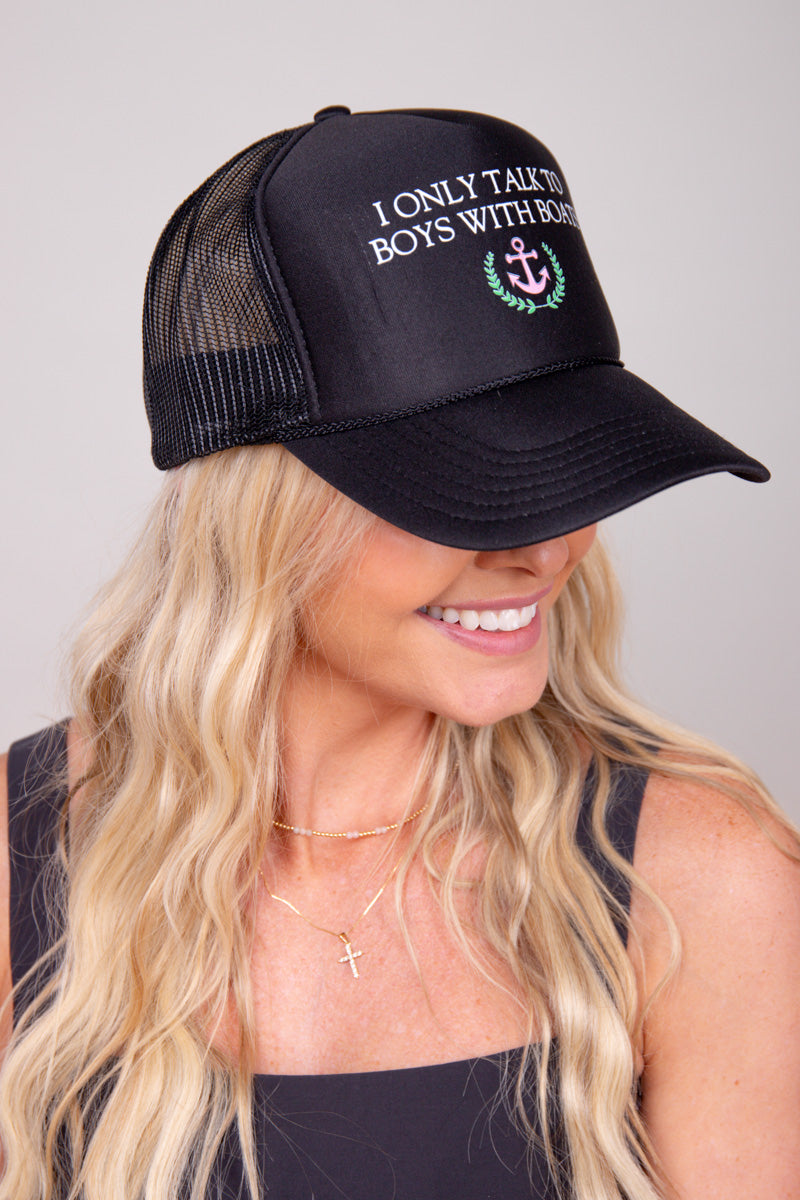I Only Talk To Boys With Boats Trucker Hat - Black、mySite、hinf8tx79