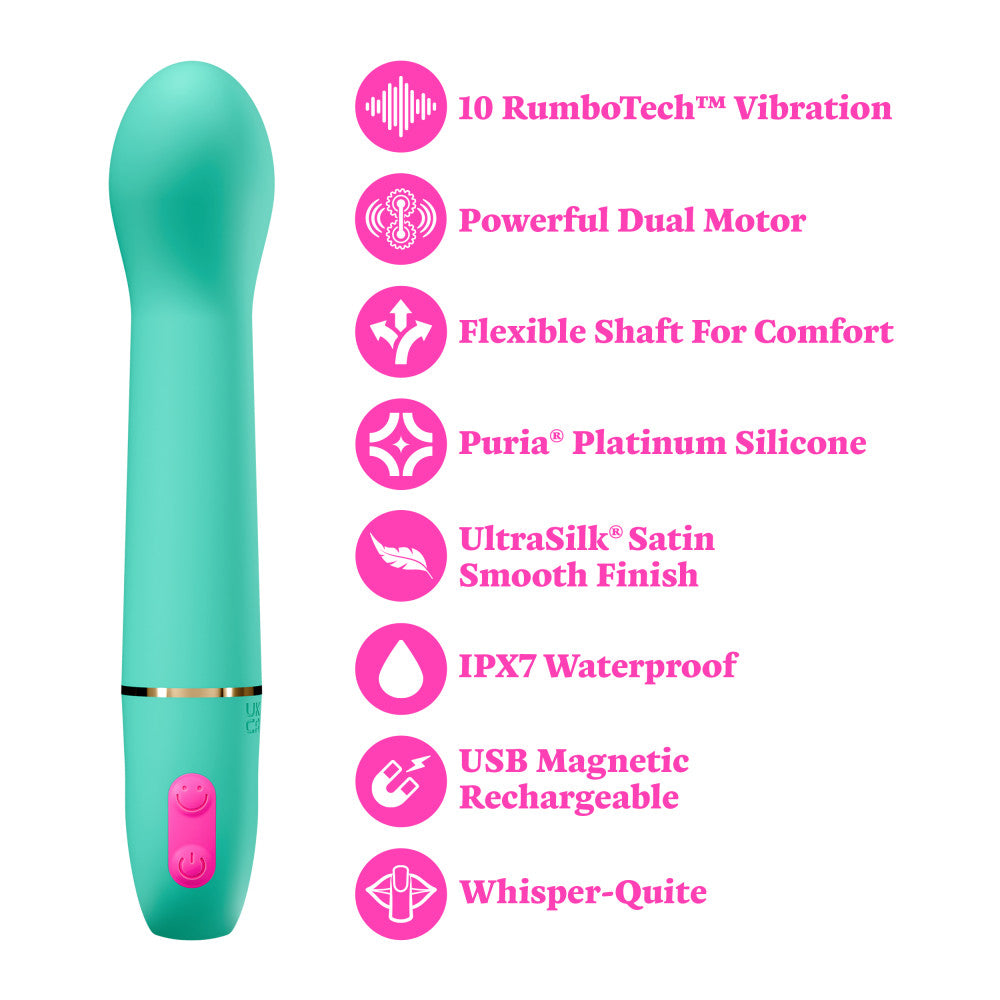Aria by Blush® | Flirty AF 7 Inch Silicone Vibrator – Rechargeable Clitoral & G-Spot Stimulator – In Teal、mySite、bottomscart