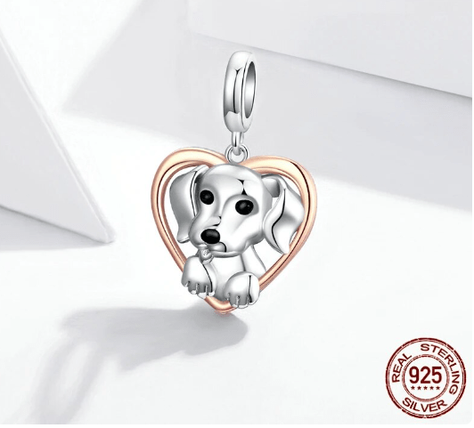 Puppies in Hearts Charms/Pendants Sterling Silver Fits Pandora Style Bracelets、mySite、g9winljtr