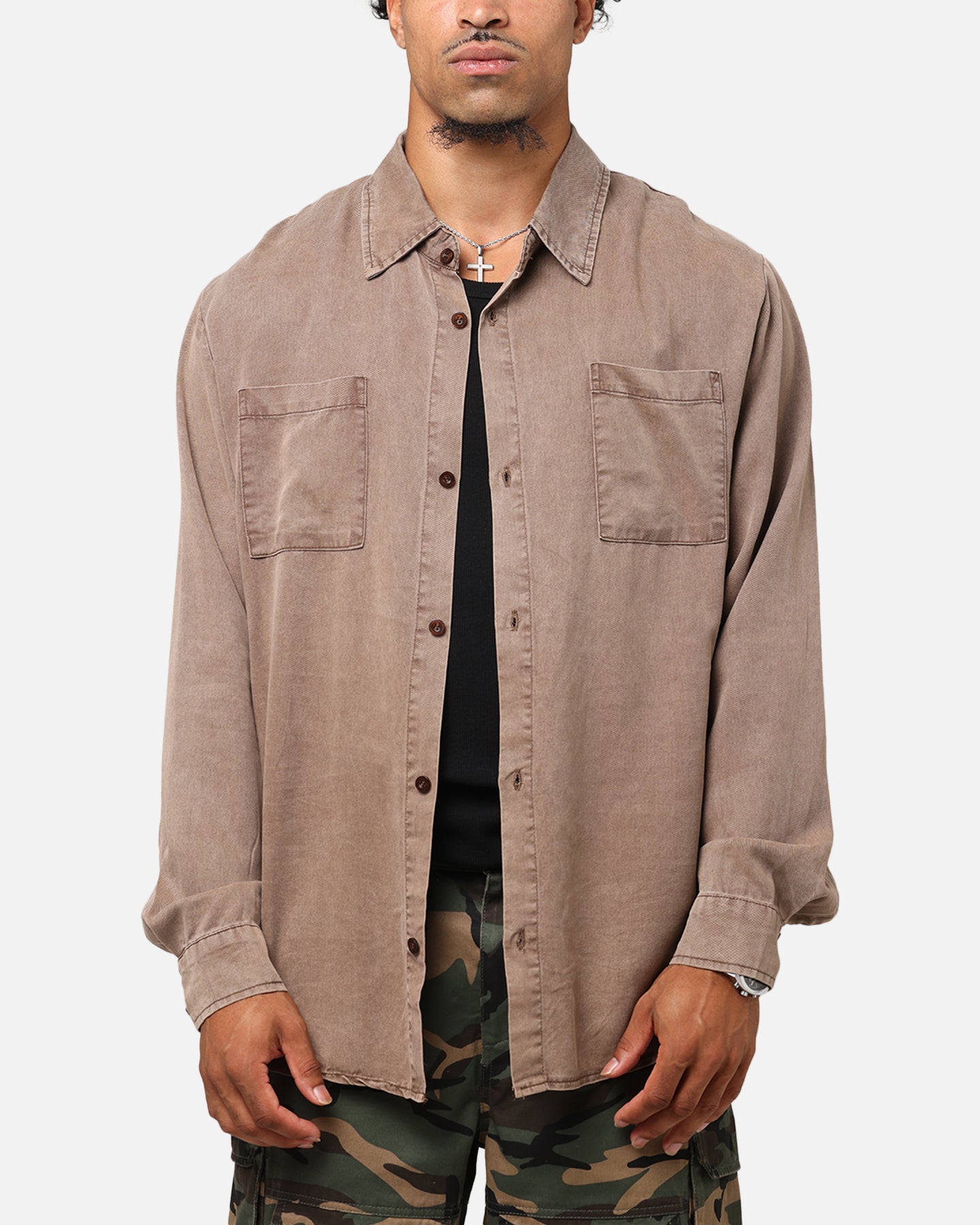 XXIII Acid Wash Button Up Over Shirt Washed Brown、mySite、zt4zffjzw