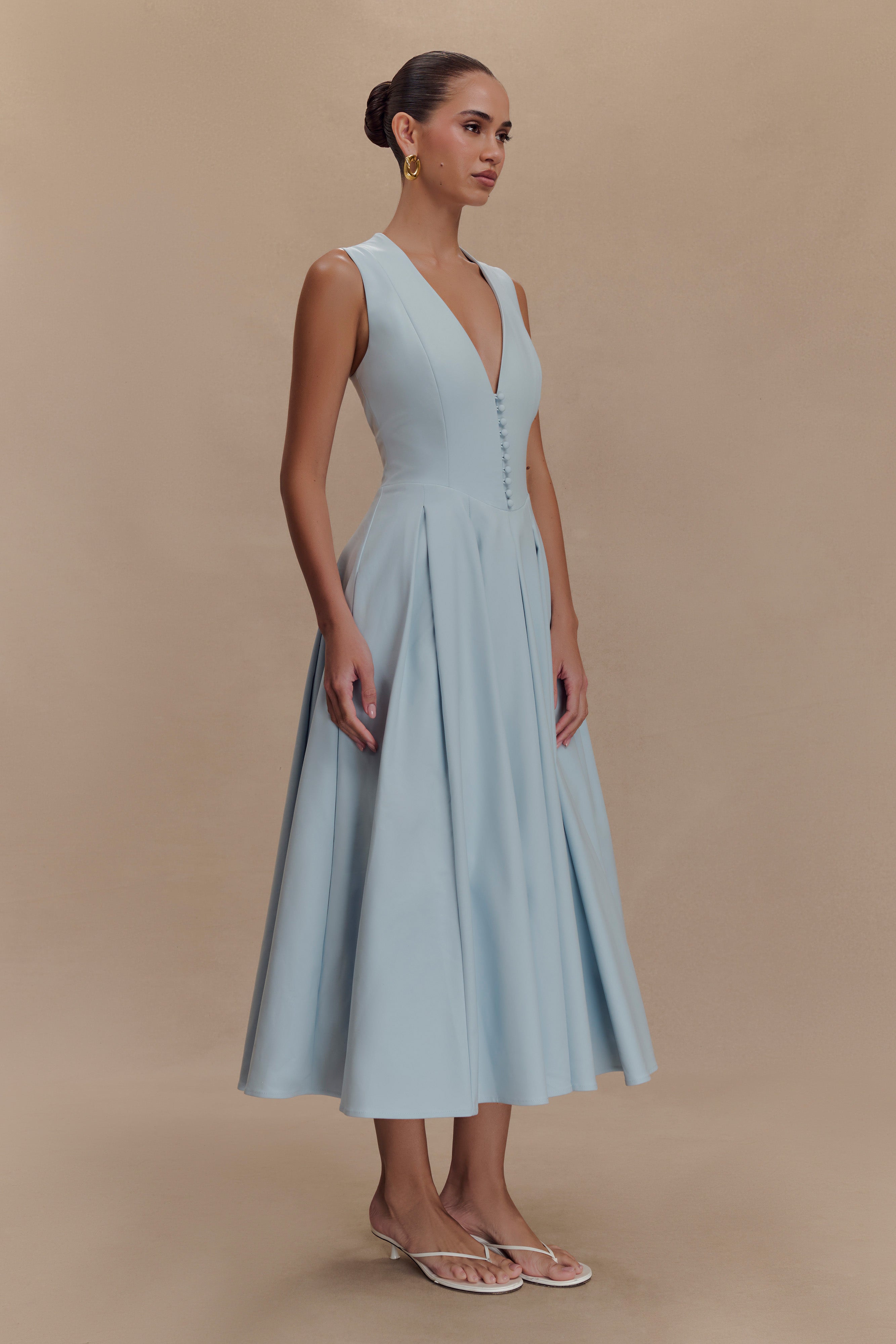 Keely Cotton Sleeveless Midi Dress - Sky Blue、mySite、solidvoid