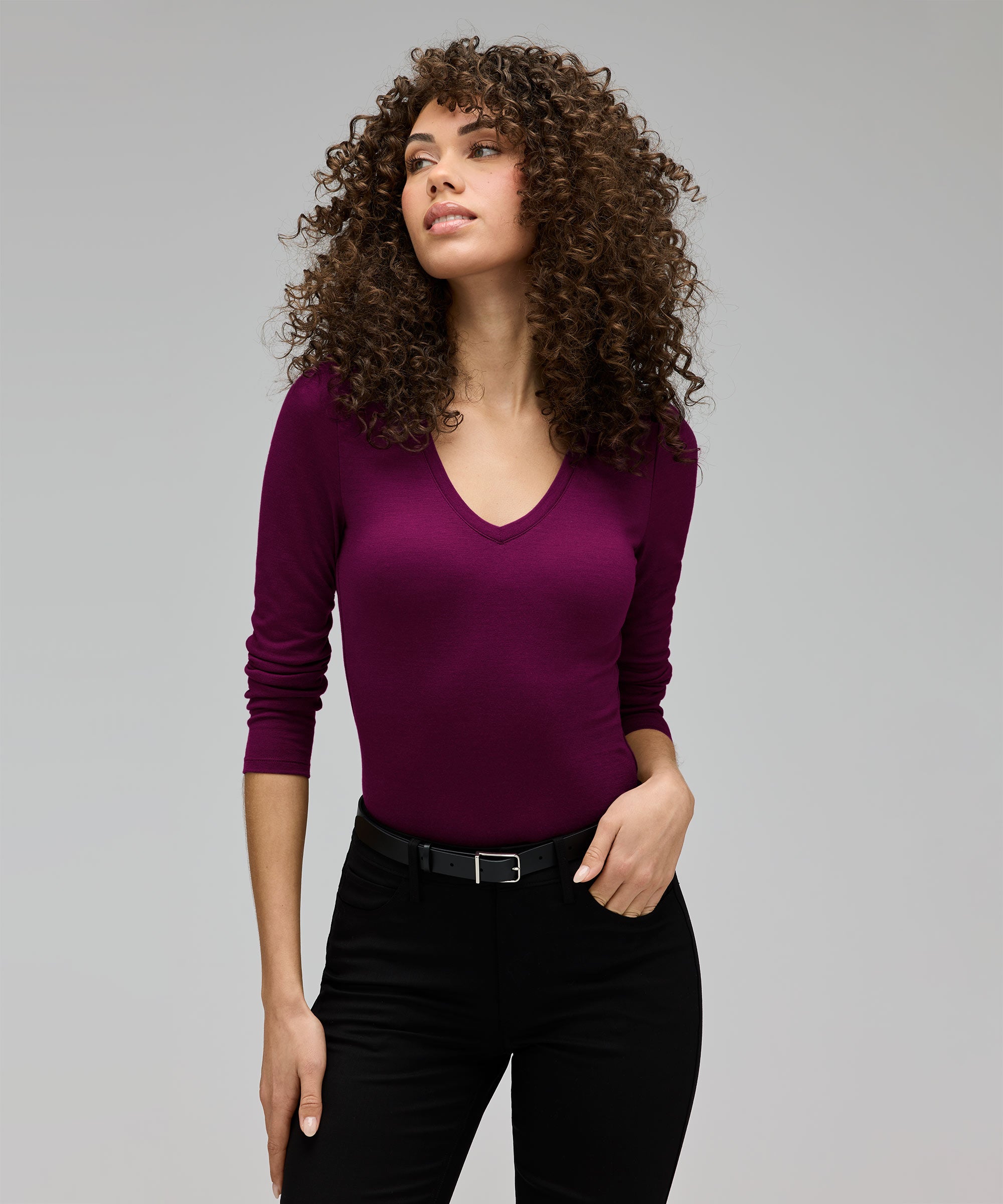 Women's Slim Merino Long Sleeve V-Neck、mySite、noshort