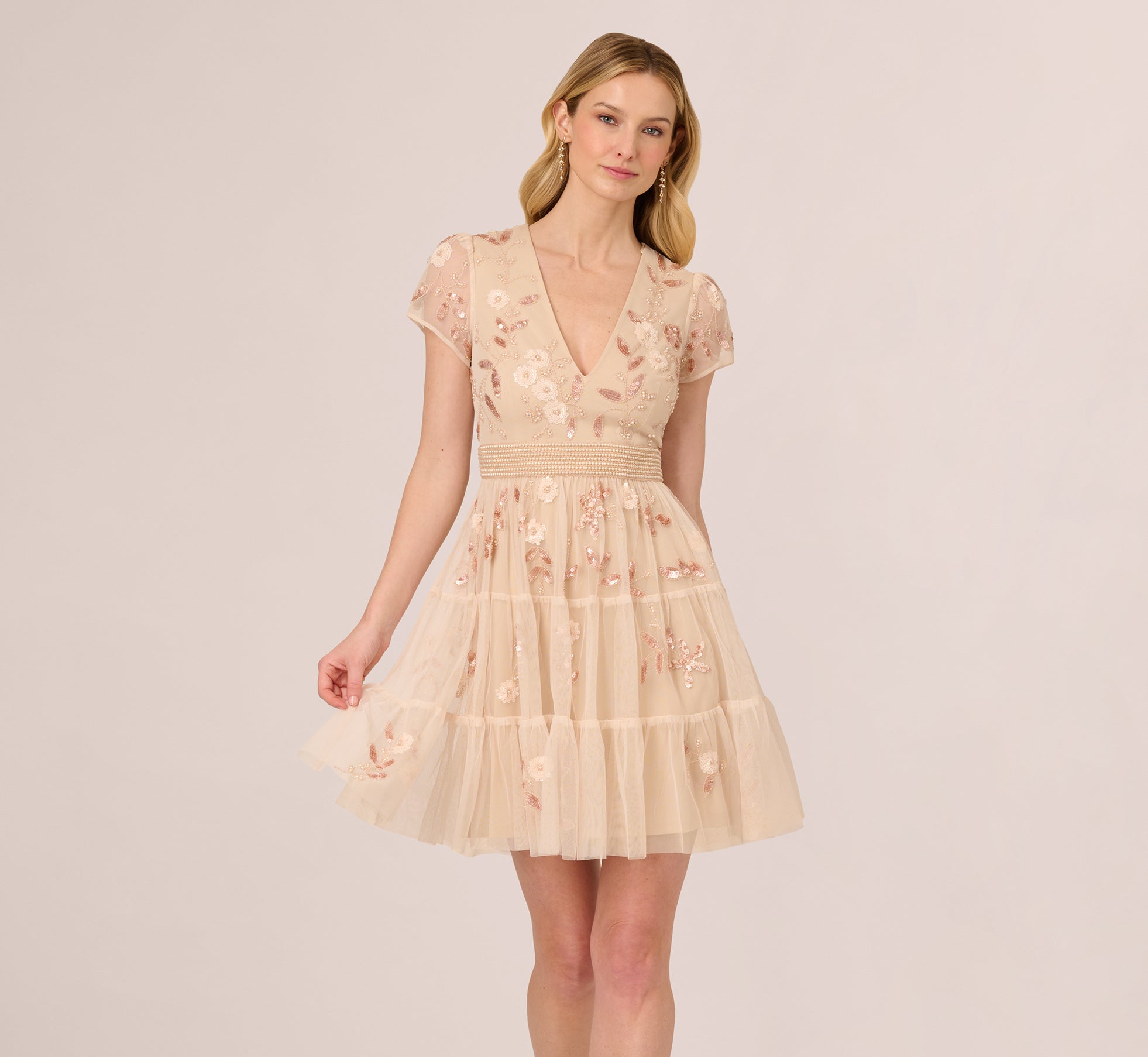 Cap Sleeve Pearly Sequin Cocktail Dress In Pale Pink、mySite、solidvoid
