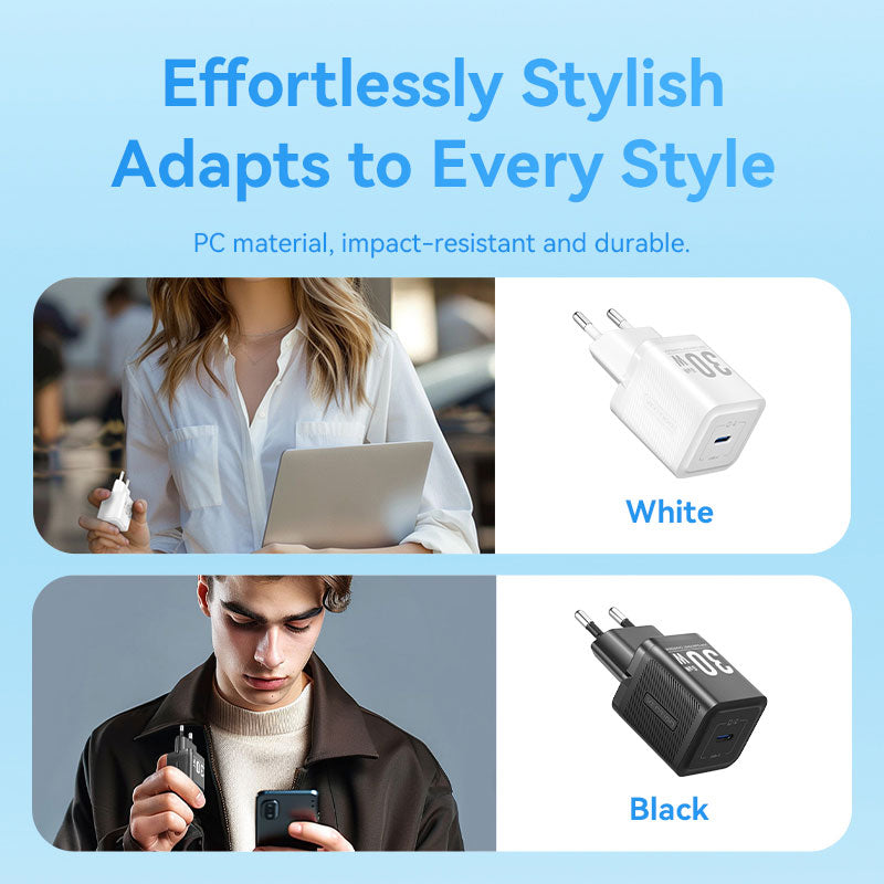 Vention 1-Port USB-C GaN Charger (30W) EU-Plug、mySite、fannypackpong
