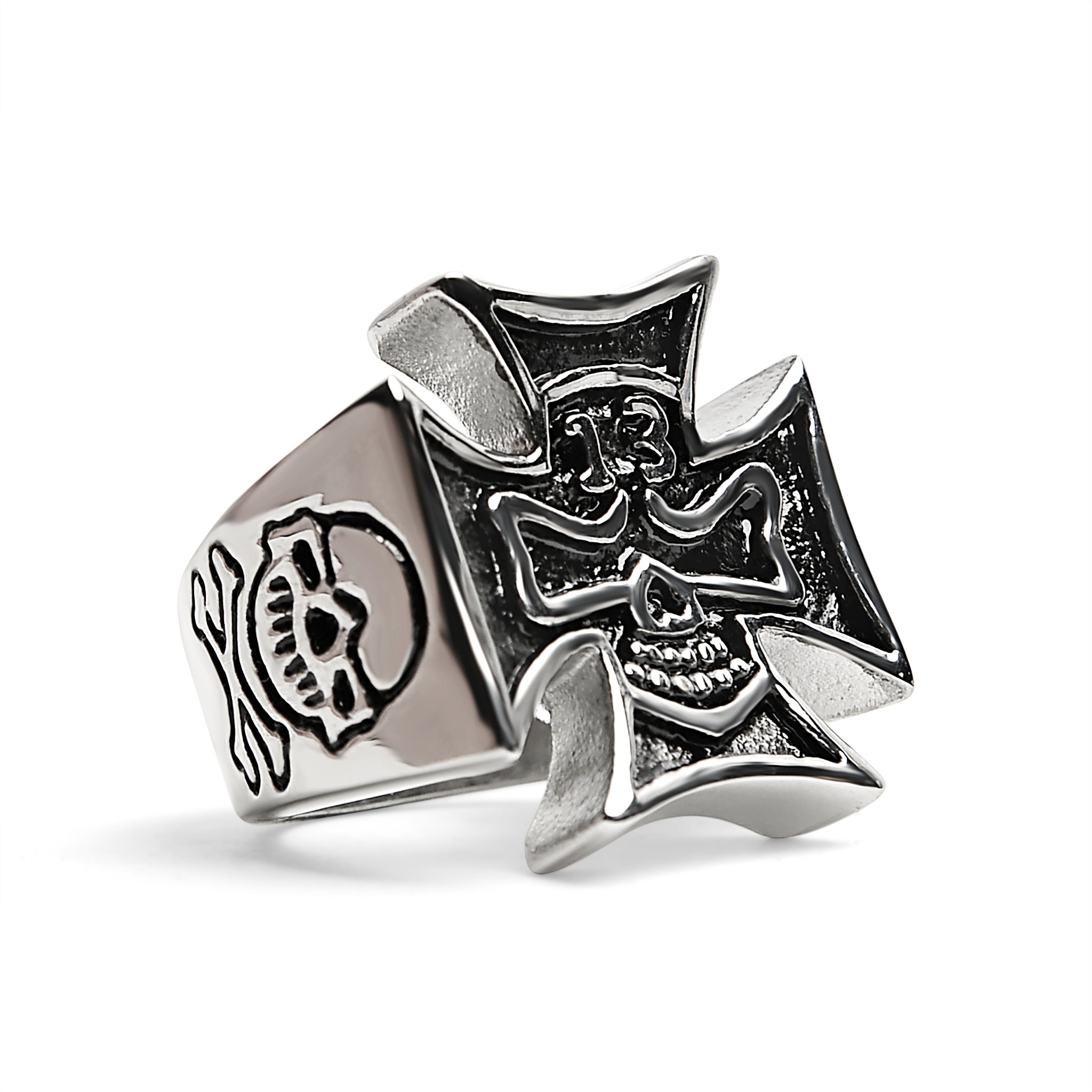 Large 13 Skull In Maltese Cross Stainless Steel Ring / SCR4009、mySite、dreamappss