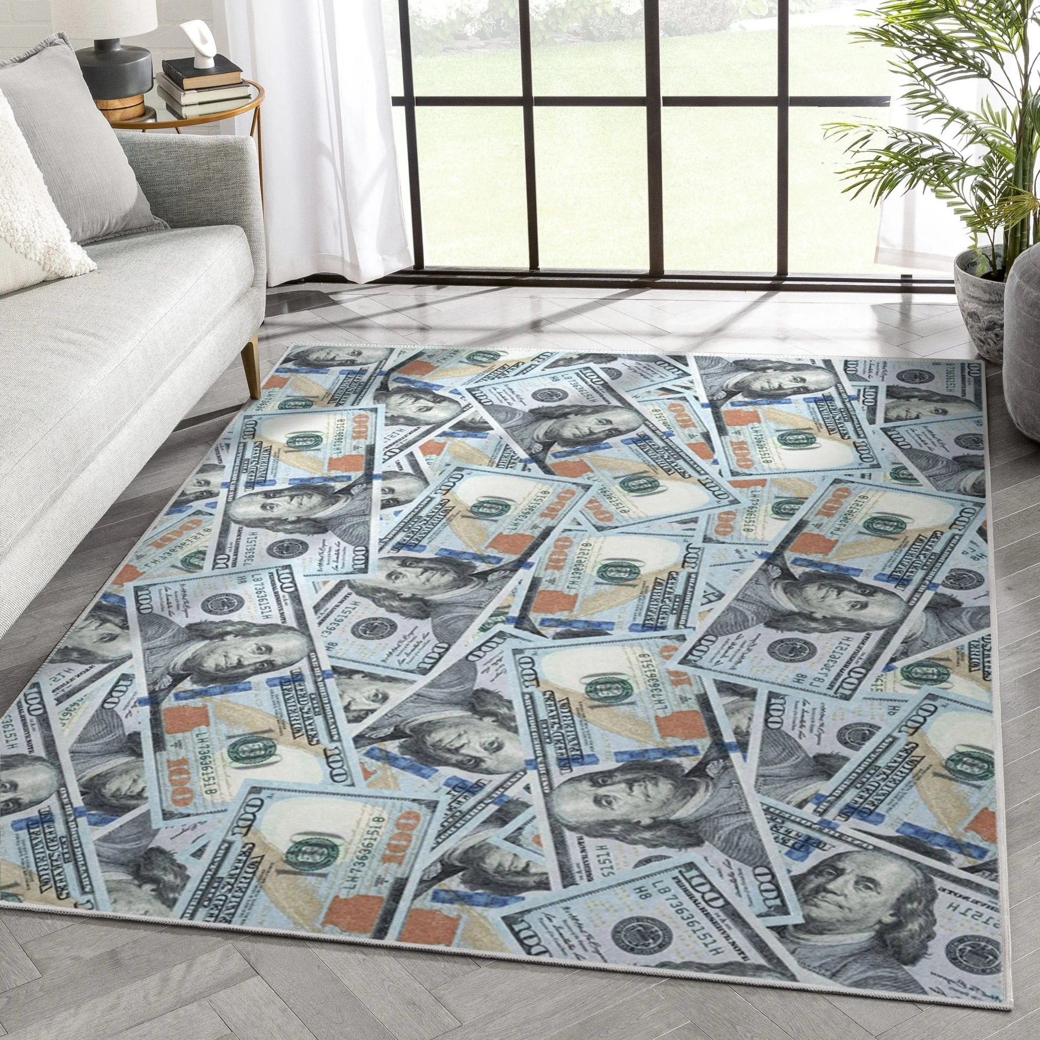 New Hundred Dollar Bill Stacked Green Blue Area Flat-Weave Rug、mySite、gigharbornorthrealestate
