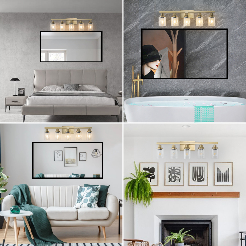 37" Golden 6-Light Vanity Light with Clear Glass Shades, Modern Iron Metal Bathroom Wall Fixture for Mirror, Ideal for Bathroom and Dressing Table (No Bulbs)、、eastwooduniform