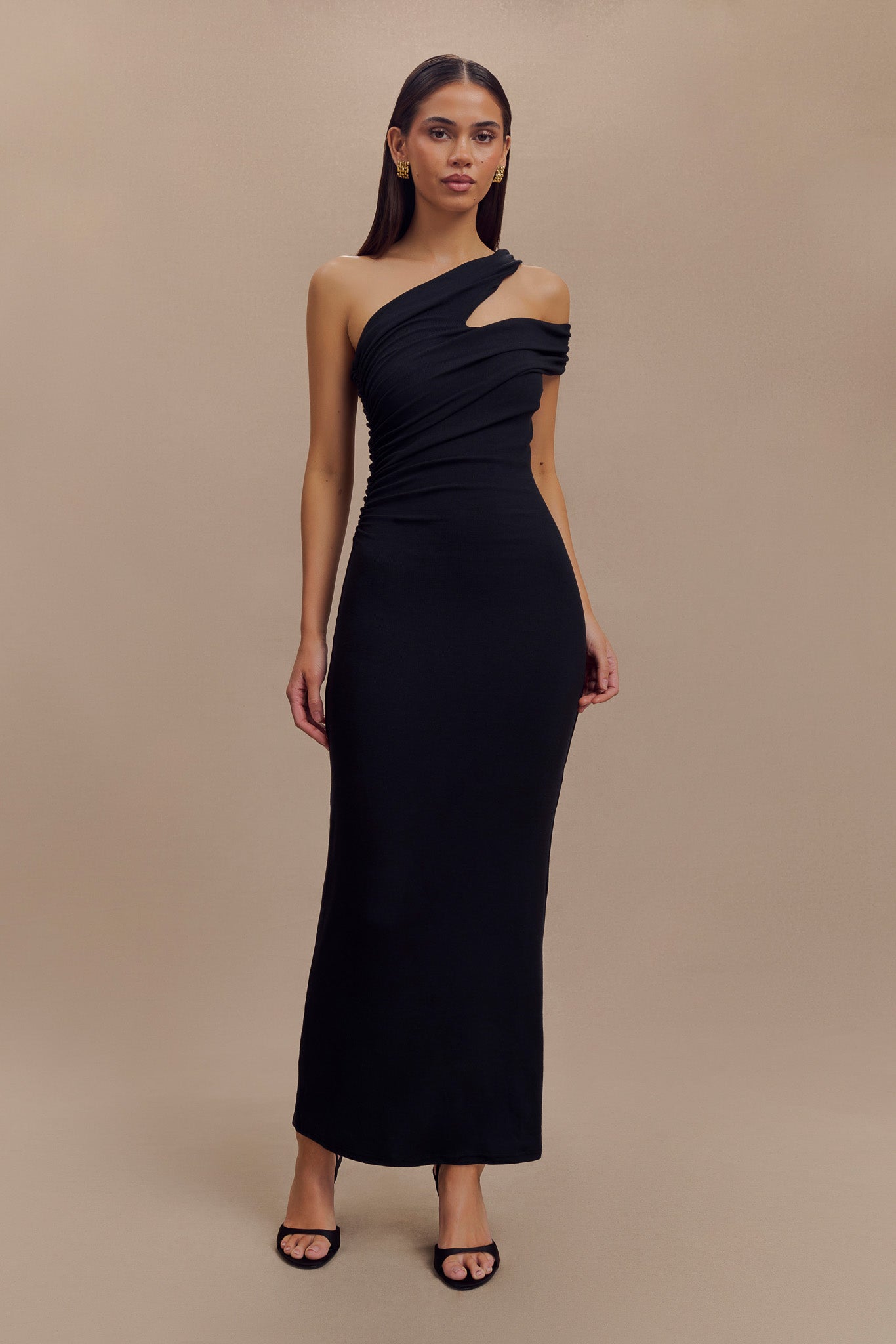Anastasia One Shoulder Modal Midi Dress - Black、mySite、solidvoid