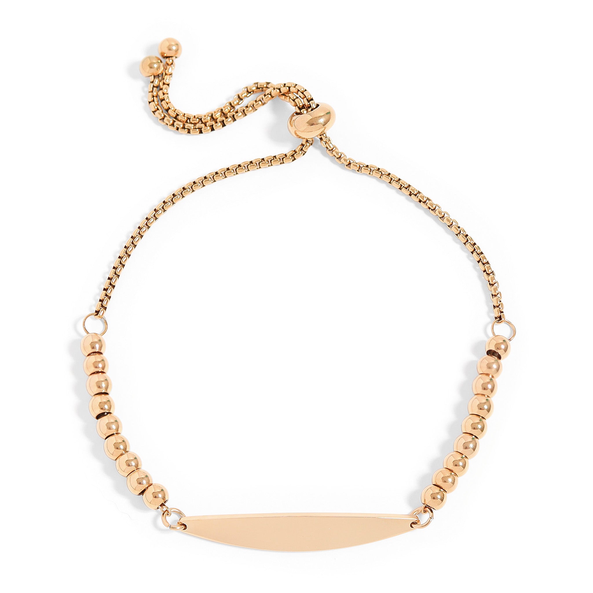 18K Gold PVD Stainless Steel Adjustable Beaded Curved Blank Bar Bracelet / SBB0272、mySite、dreamappss