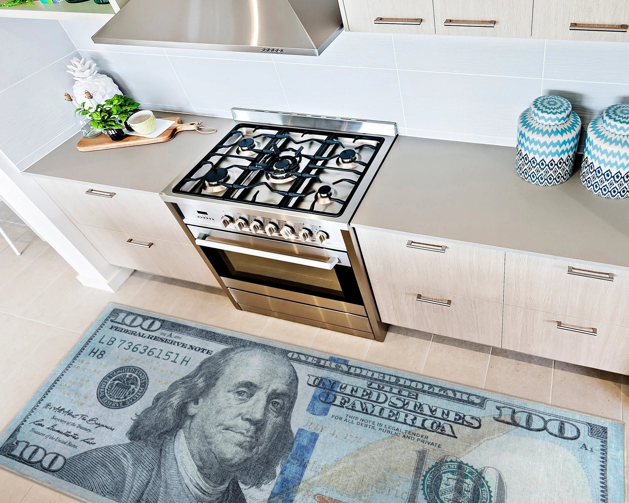 New Hundred Dollar Bill Green Blue Novelty Runner Flat-Weave Rug、mySite、gigharbornorthrealestate