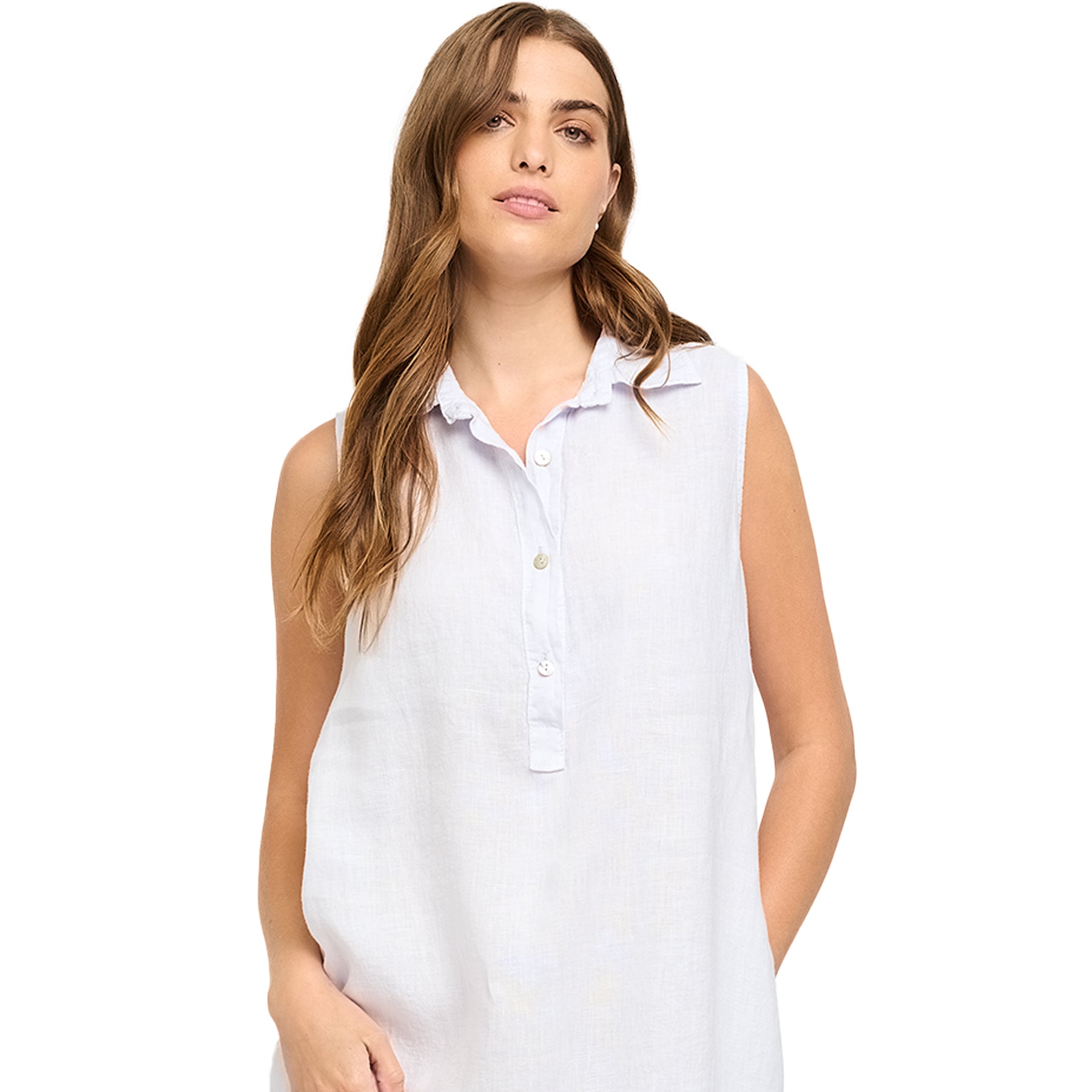  Pistache Linen Sleeveless Henley Collared Dress、mySite、justintrudeaud