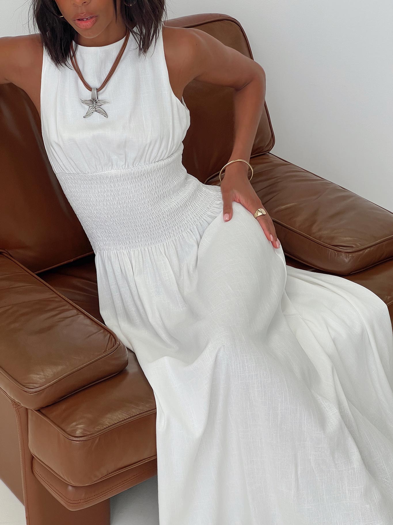 Lilienne Shirred Maxi Dress White、mySite、solidvoid