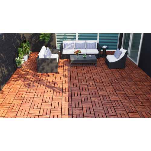 Acacia Wood Interlocking Deck Tiles Checker Pattern, 30 PCS 12" x 12" Square Acacia Hardwood Outdoor Flooring for Patio, Bancony, Pool Side,...、、eastwooduniform