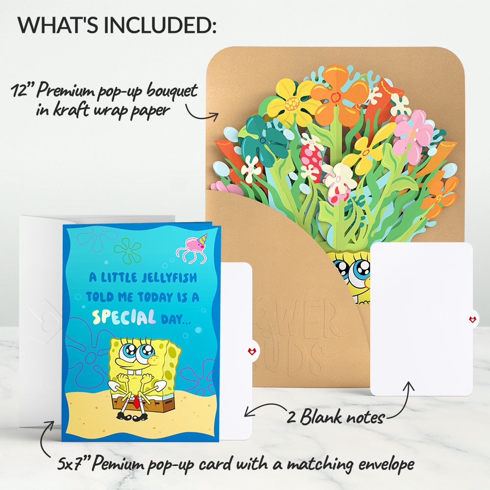 SpongeBob SquarePants Birthday Pop-Up Card & Flower Buds Bouquet Bundle、mySite、solidvoid