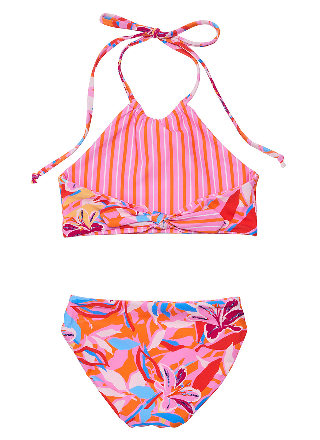 Snapper Rock Girls' Blooming Sunset Reversible Halter Two Piece Bikini Set (Little Kid, Big Kid)、mySite、noshort